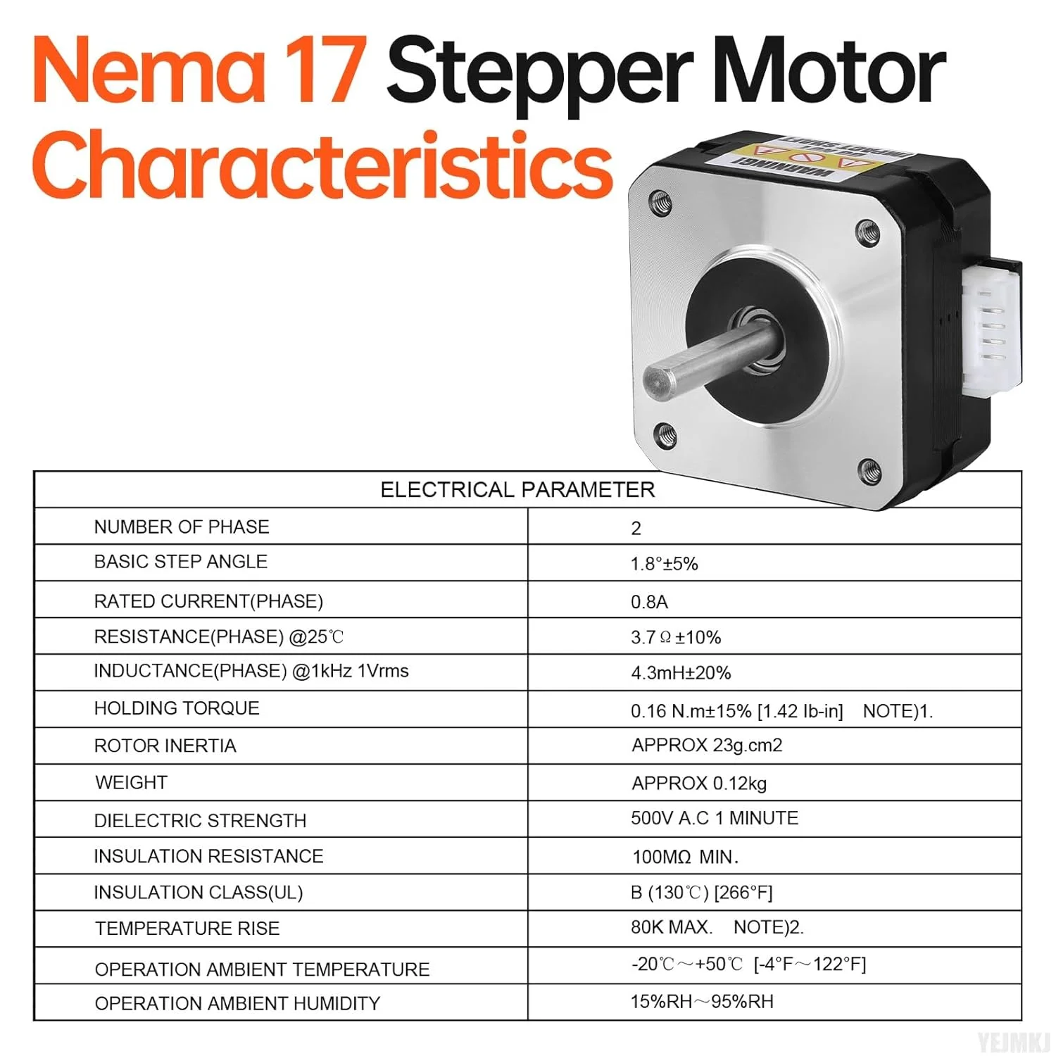 بسته 10 عددی موتور پله‌ای Nema 17، 2 فاز، 1.8 درجه، 0.16 نیوتن‌متر، گشتاور بالا، دوقطبی، 23 میلی‌متر، 3.7 اهم، 0.8 آمپر، 4 سیم، شفت 24 میلی‌متر، φ5 میلی‌متر، کابل 1 متری موتور پله‌ای 42 برای پرینتر سه بعدی، ربات DIY و دستگاه CNC