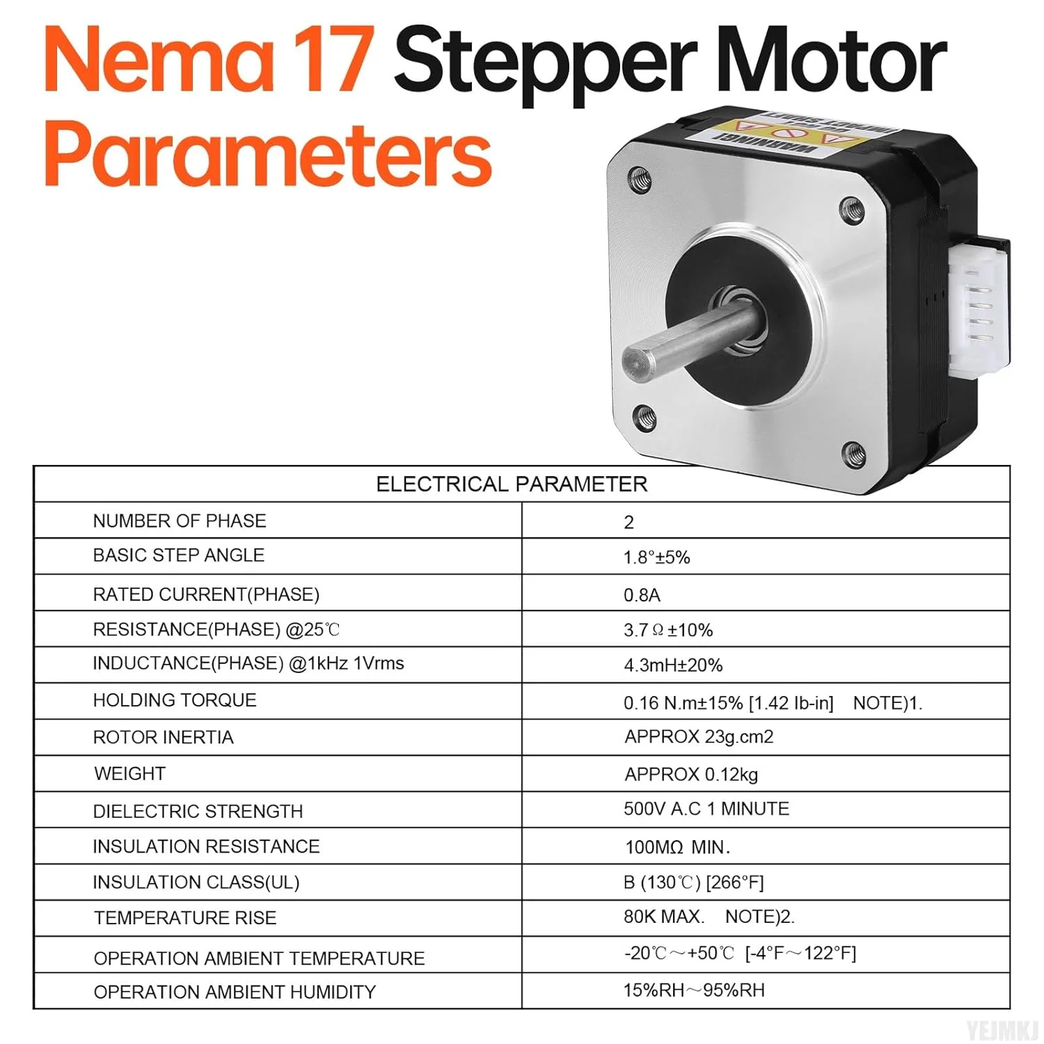 موتور پله ای Nema 17، 2 فاز، 1.8 درجه، 0.16 نیوتن متر (22.66 اونس در اینچ)، گشتاور بالا، دو قطبی، 23 میلی متر، 3.7 اهم، 0.8 آمپر، 4 سیم، شفت 24 میلی متر φ5 میلی متر 42، موتور پله ای پنکیکی، کابل 1 متری برای پرینتر سه بعدی، ربات DIY، دستگاه CNC