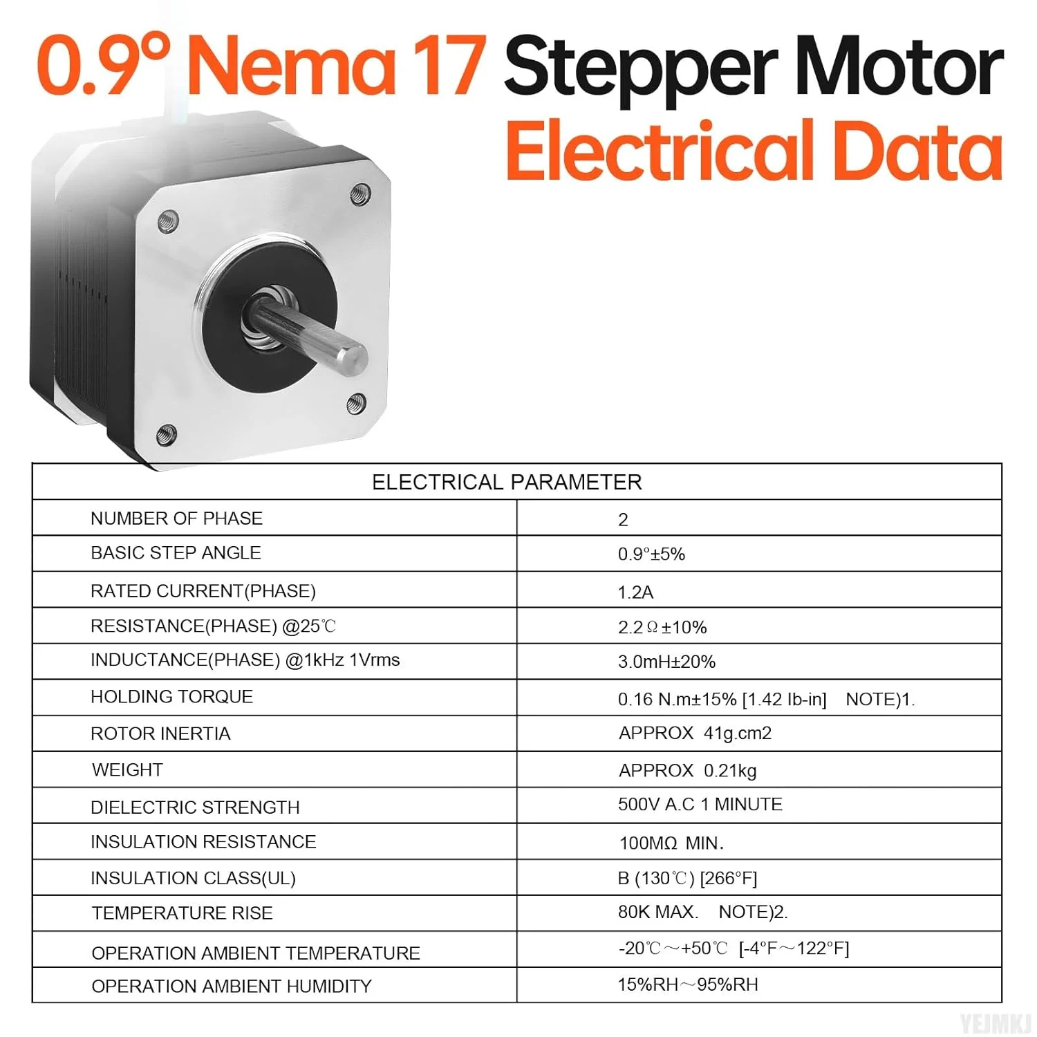 موتور پله ای 0.9 درجه Nema 17، 2 فاز، گشتاور بالا 0.16 نیوتن متر، دو قطبی 2.2Ω، 1.2 آمپر، بدنه 33 میلی متری، 4 سیم، شفت 17 میلی متری φ5 میلی متری، موتور پله ای 42 به همراه کابل 1 متری برای پرینتر سه بعدی، ربات DIY، دستگاه CNC