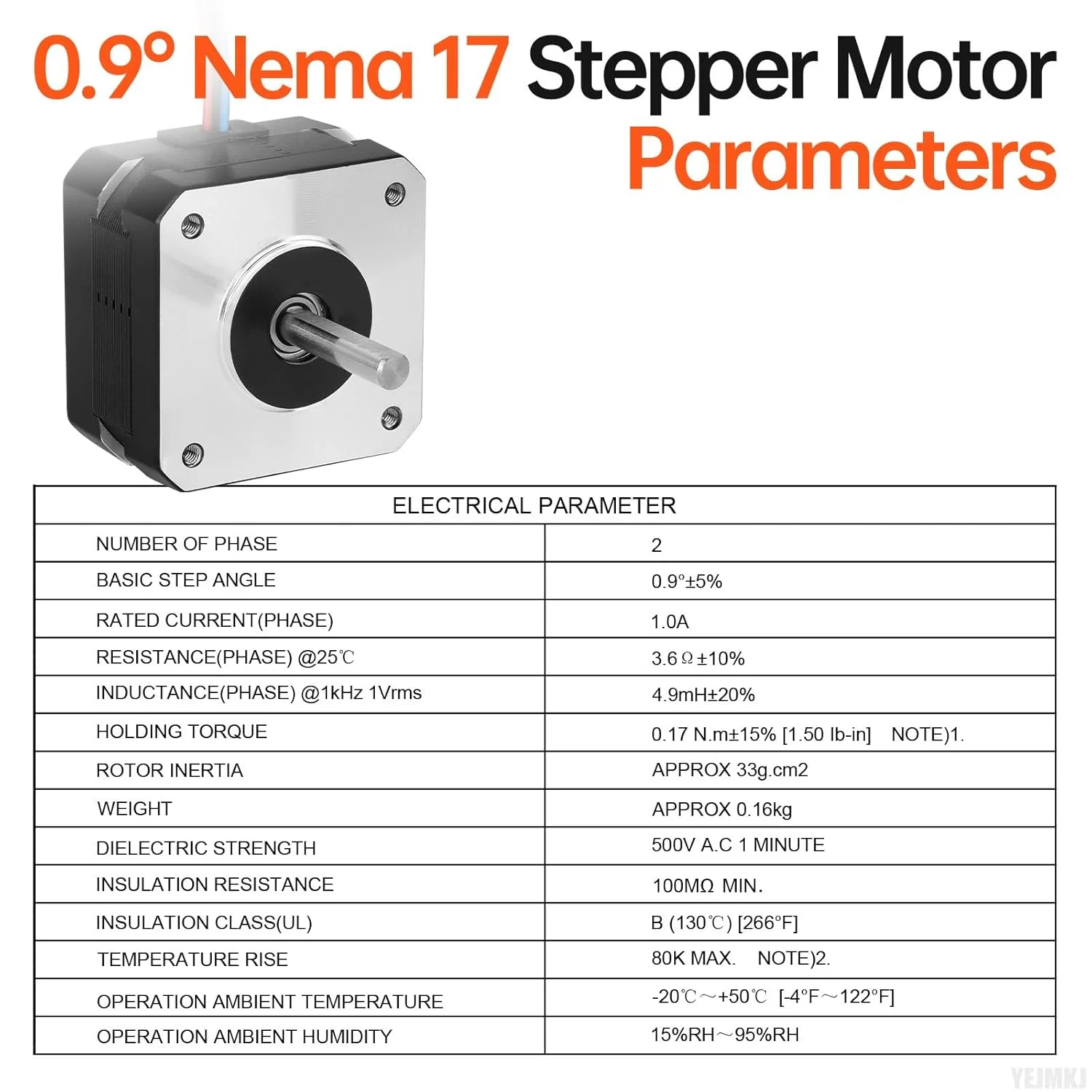 موتور پله ای 0.9° Nema 17، دو فاز، گشتاور بالا 0.17Nm (24.07oz·in)، دوقطبی 1.0A، 3.6Ω، 42x26mm، 4 سیم، شفت 17mm φ5mm، کابل موتور پله ای 42، 1 متری برای پرینتر سه بعدی، ربات DIY، دستگاه CNC