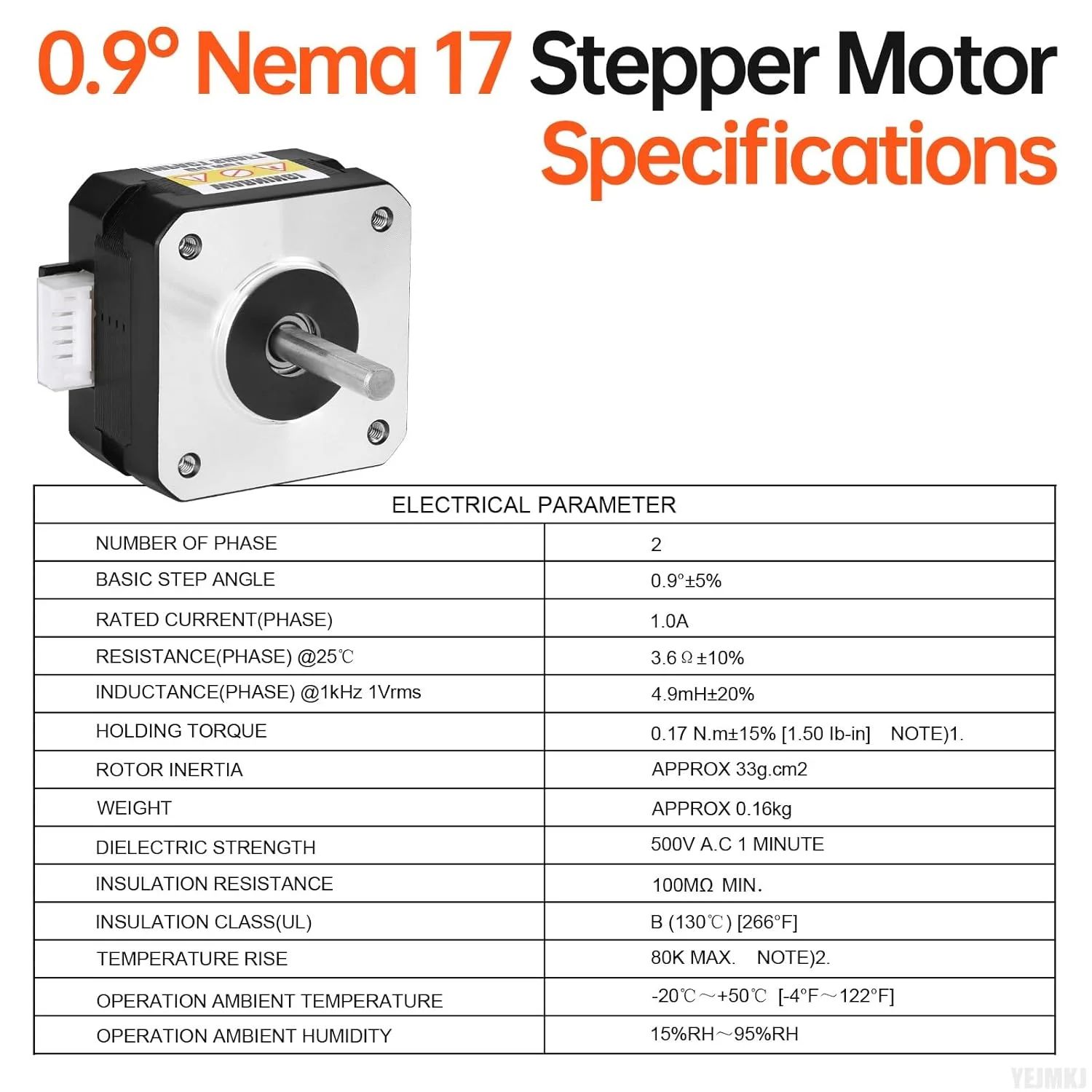 موتور پله ای 0.9 درجه Nema 17، دو فاز، گشتاور بالا 0.17 نیوتن متر، دو قطبی 3.6Ω 1.0A، بدنه 26 میلی متری، 4 سیم، شفت 17 میلی متری φ5mm، موتور پله ای 42 به همراه کابل 1 متری برای پرینتر سه بعدی، ربات DIY، دستگاه CNC