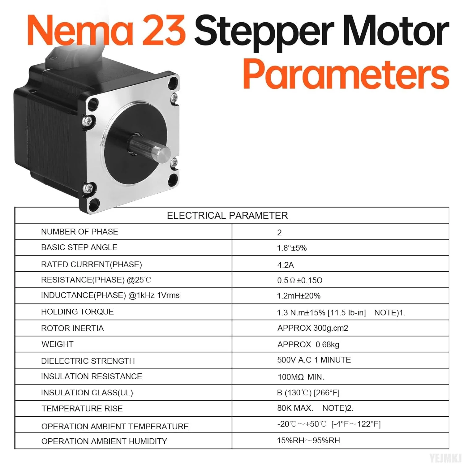 موتور پله‌ای Nema 23، 1.8 درجه، 2 فاز، گشتاور بالا 1.3 نیوتن‌متر (184.1 اونس·اینچ)، دوقطبی 57x55 میلی‌متر، 4.2 آمپر، 0.5 اهم، 4 سیم، شفت 21 میلی‌متر φ8 میلی‌متر، کابل موتور پله‌ای 57 به طول 1 متر برای دستگاه CNC، تراش، روتر، پرینتر سه بعدی و ربات DIY