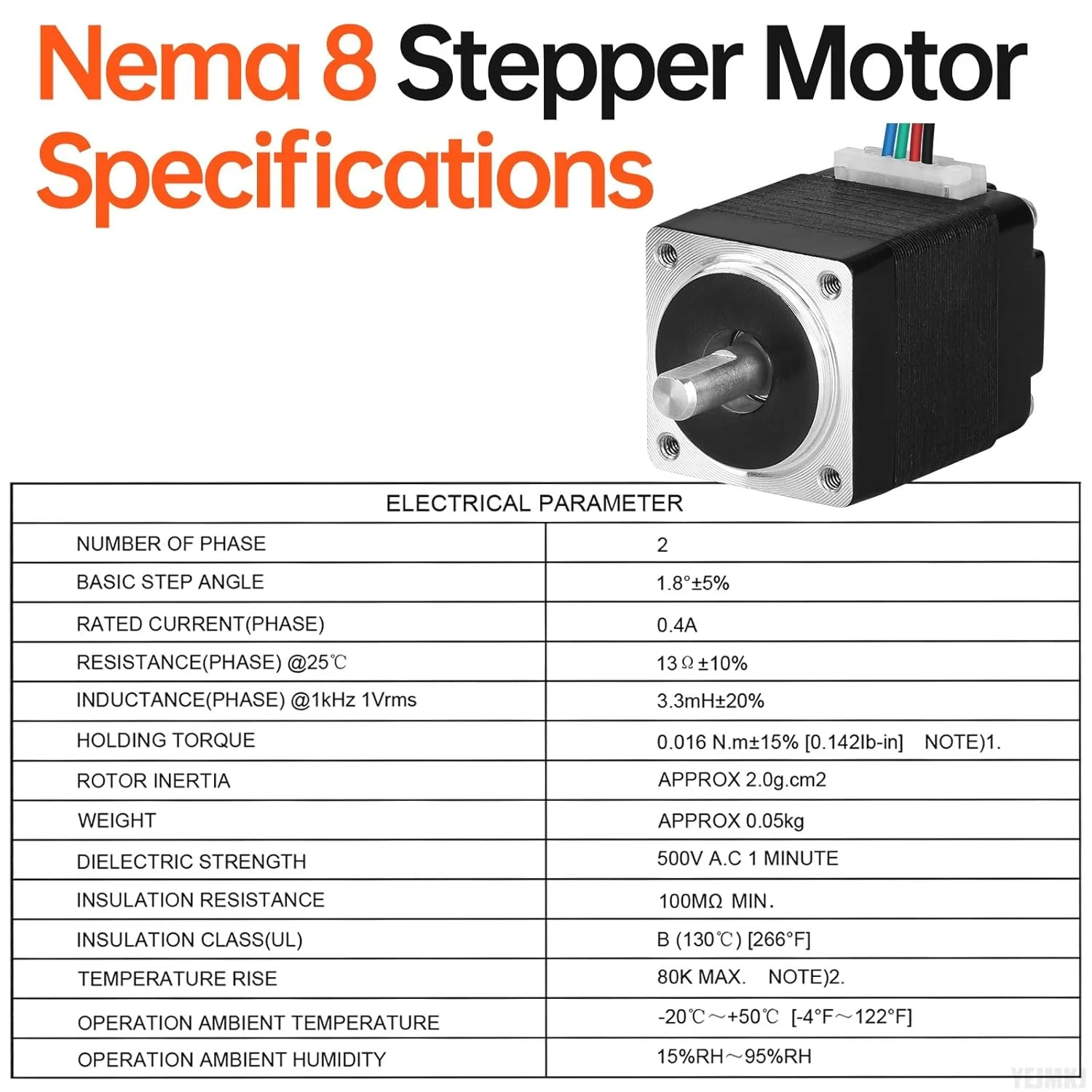 موتور پله‌ای Nema 8، 1.8 درجه، 2 فاز، گشتاور بالا 1.6Ncm (2.27oz·in)، دو قطبی 20x27mm، 0.4A، 13Ω، 4 سیم، شفت 10mm φ4mm، کوچکترین موتور پله‌ای 20، کابل 0.5 متری برای پرینتر سه بعدی، ربات DIY، دستگاه CNC