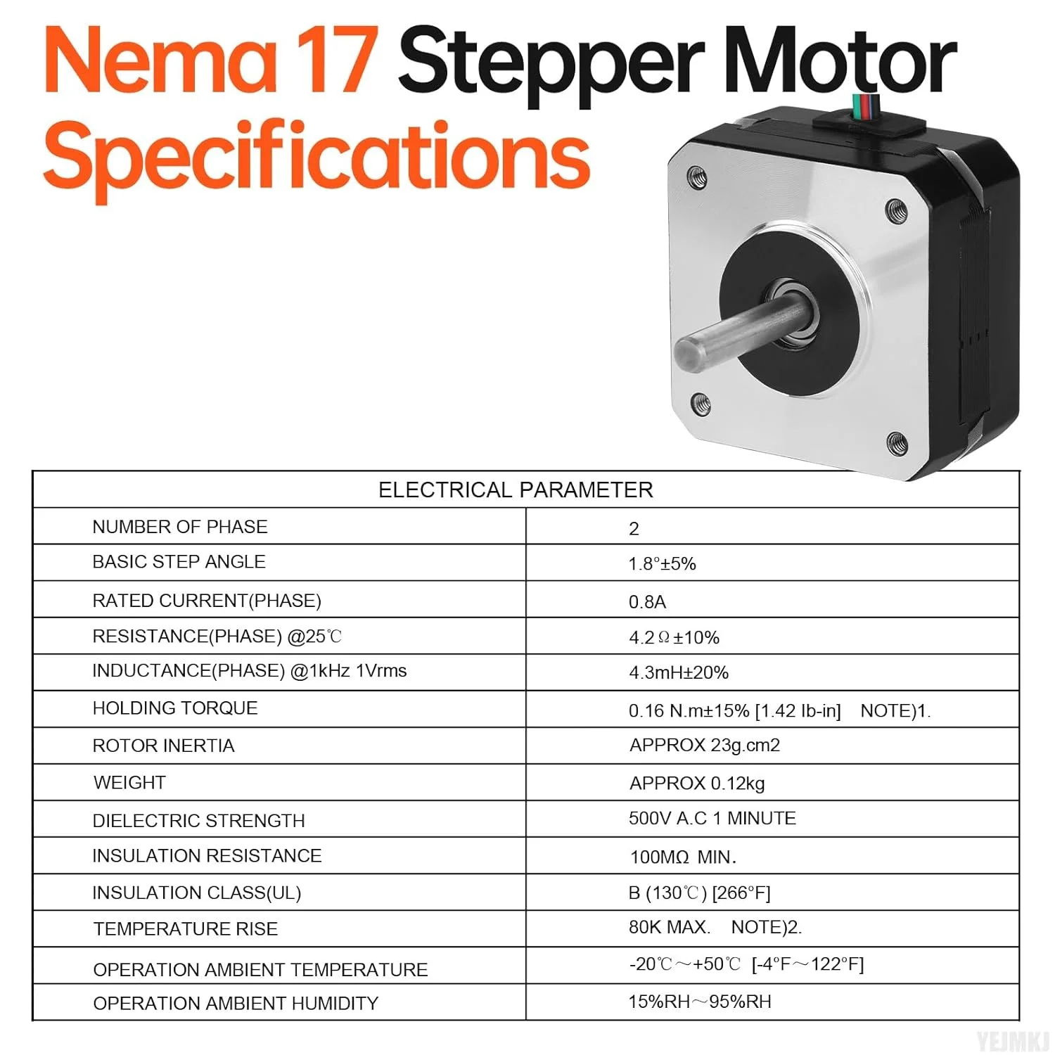 بسته 5 عددی موتور پله ای Nema 17، 1.8 درجه، 2 فاز، گشتاور بالا 0.16 نیوتن متر، دو قطبی 42x23 میلی متر، 0.8 آمپر، 4.2 اهم، 4 سیم، شفت 24 میلی متر φ5 میلی متر، کابل 1 متری موتور پله ای 42 برای پرینتر سه بعدی، ربات DIY، دستگاه CNC