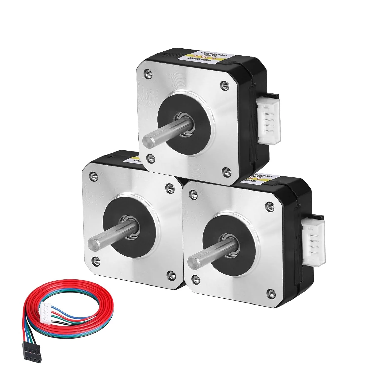 موتور پله ای Nema 17، 3 عددی، 2 فاز، 1.8 درجه، 0.13 نیوتن متر (18.41 اونس در اینچ)، گشتاور بالا، دو قطبی، 21 میلی متر، 3.5 اهم، 1.0 آمپر، 4 سیم، شفت 24 میلی متر φ5 میلی متر، کابل موتور پله ای 42، 1 متری برای پرینتر سه بعدی، ربات DIY، دستگاه CNC