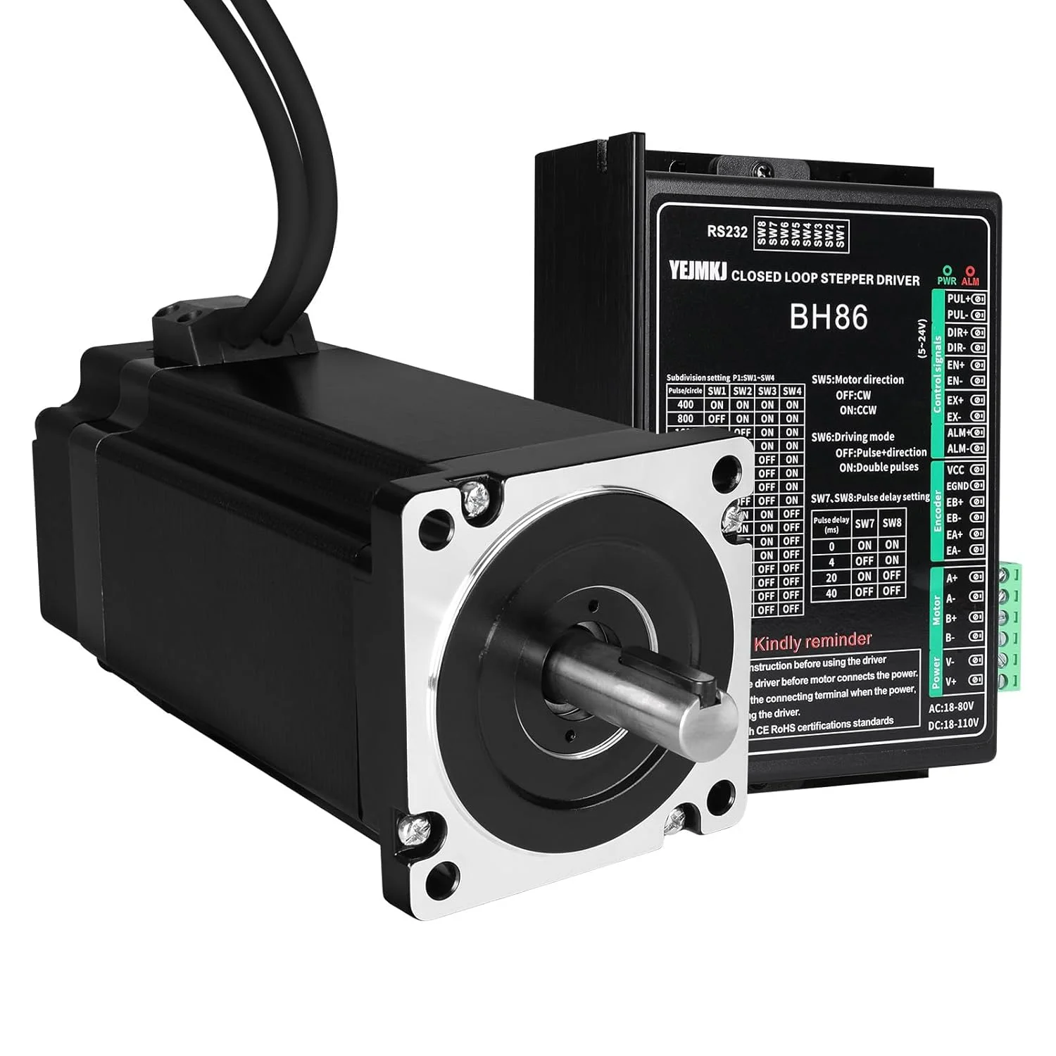 کیت موتور پله‌ای حلقه بسته Nema 34 به همراه درایور موتور پله‌ای حلقه بسته، 2 فاز، 1.8 درجه، گشتاور بالا 12.8 نیوتن‌متر، دو قطبی 6.4 آمپر 0.8 اهم 149 میلی‌متر کابل 3 متری برای دستگاه CNC، روتر، پرینتر سه بعدی، ربات DIY