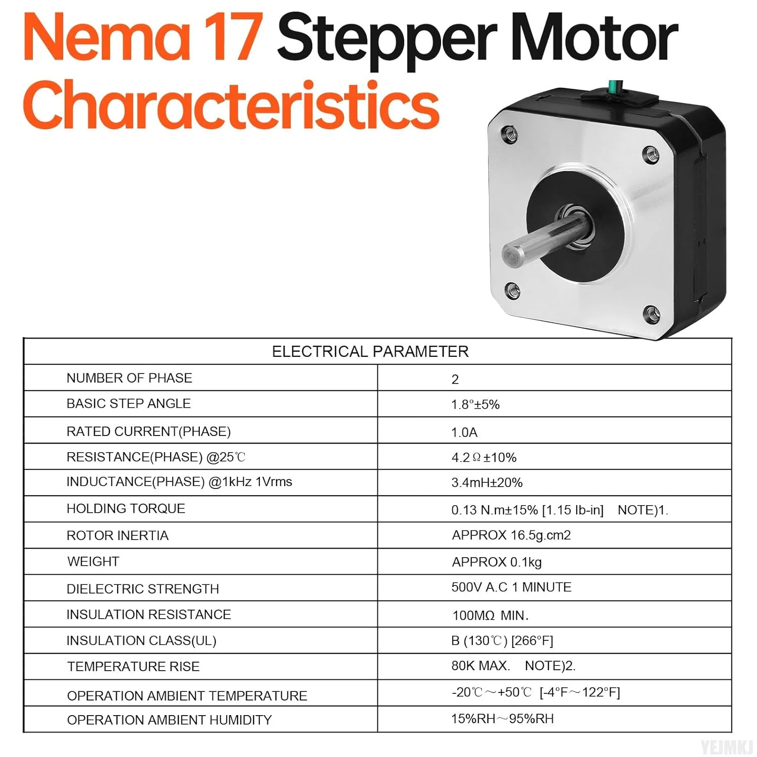 مجموعه 3 عددی موتور پله‌ای Nema 17، دو فاز، 1.8 درجه، 0.13 نیوتن‌متر (18.41 اونس-اینچ)، گشتاور بالا، دو قطبی، 21 میلی‌متر، 4.2 اهم، 1.0 آمپر، 4 سیم، شفت 24 میلی‌متر φ5 میلی‌متر، کابل موتور پله‌ای 42، 1 متری برای پرینتر سه بعدی، ربات DIY، دستگاه CNC