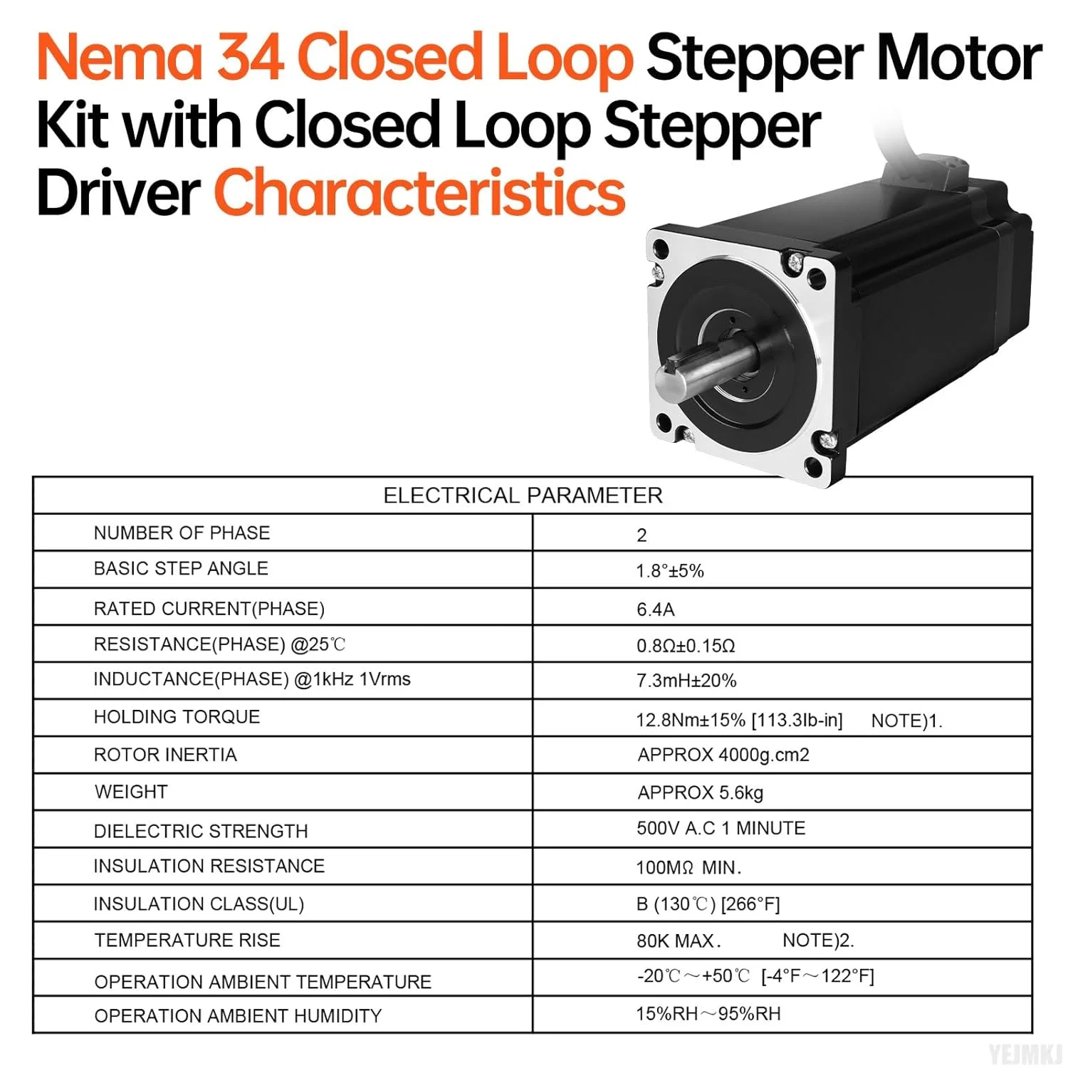 کیت موتور پله‌ای حلقه بسته Nema 34 به همراه درایور موتور پله‌ای حلقه بسته، 2 فاز، 1.8 درجه، گشتاور بالا 12.8 نیوتن‌متر، دو قطبی 6.4 آمپر 0.8 اهم 149 میلی‌متر کابل 3 متری برای دستگاه CNC، روتر، پرینتر سه بعدی، ربات DIY