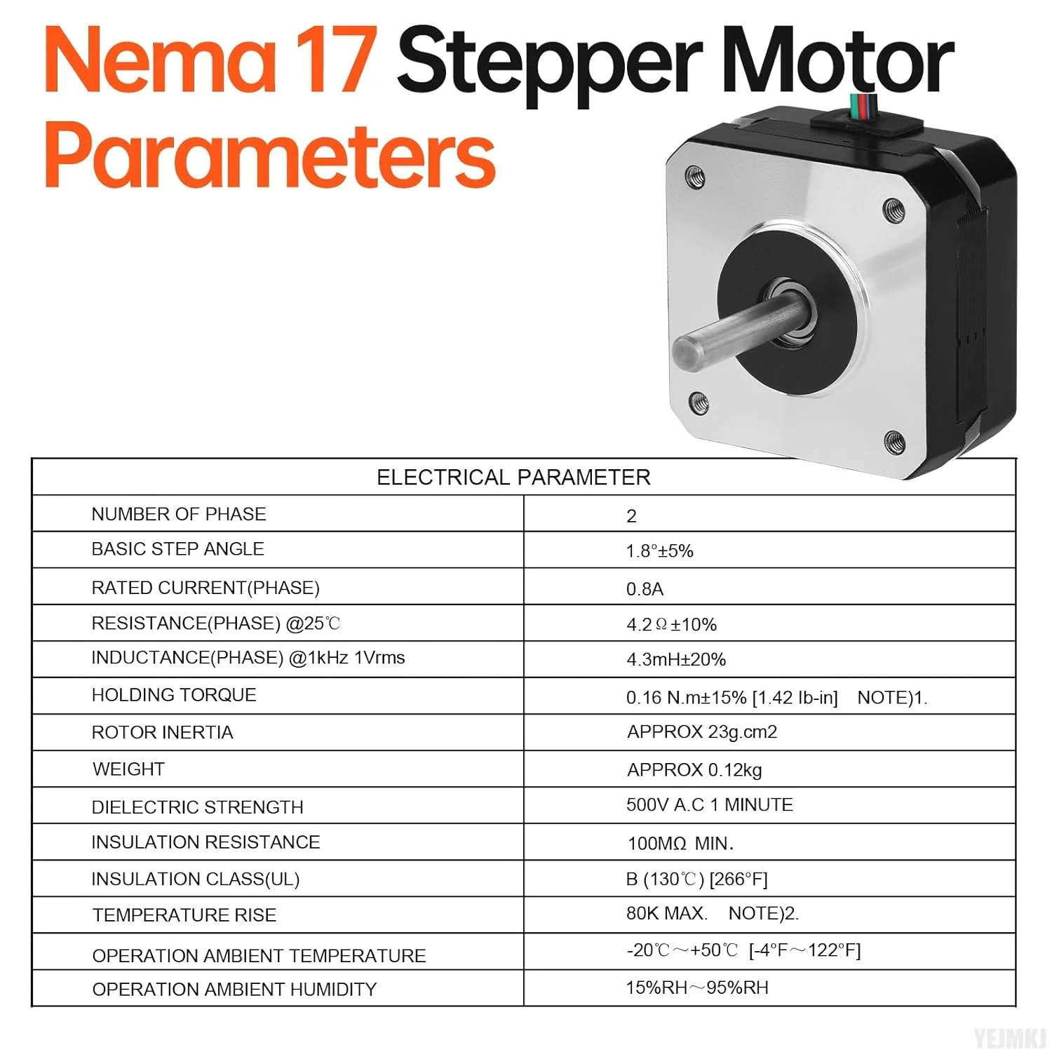 موتور پله ای Nema 17، دو فاز، ۱.۸ درجه، ۰.۱۶ نیوتن متر، گشتاور بالا، دو قطبی، ۲۳ میلی متر، ۴.۲ اهم، ۰.۸ آمپر، ۴ سیم، شفت ۲۴ میلی متر، φ۵ میلی متر، موتور پله ای پنکیکی ۴۲، کابل ۱ متری برای پرینتر سه بعدی، ربات DIY، دستگاه CNC