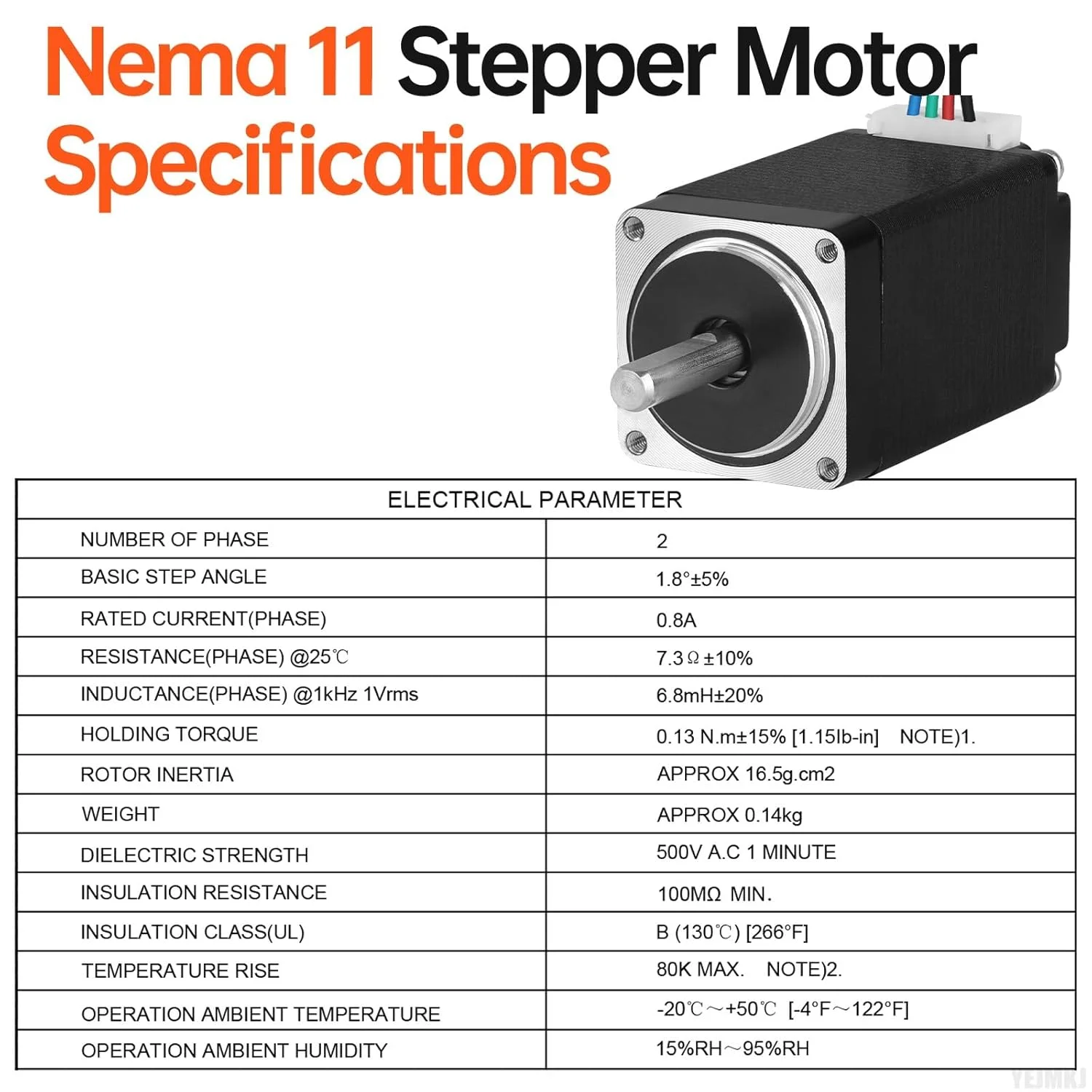 موتور پله ای Nema 11، 2 فاز، 1.8 درجه، 13Ncm (18.41oz·in)، گشتاور بالا، دو قطبی، 45mm، 7.3Ω، 0.8A، 4 سیم، شفت 20mm φ5mm، کابل موتور پله ای 28، 1 متری برای پرینتر سه بعدی، ربات DIY، دستگاه CNC