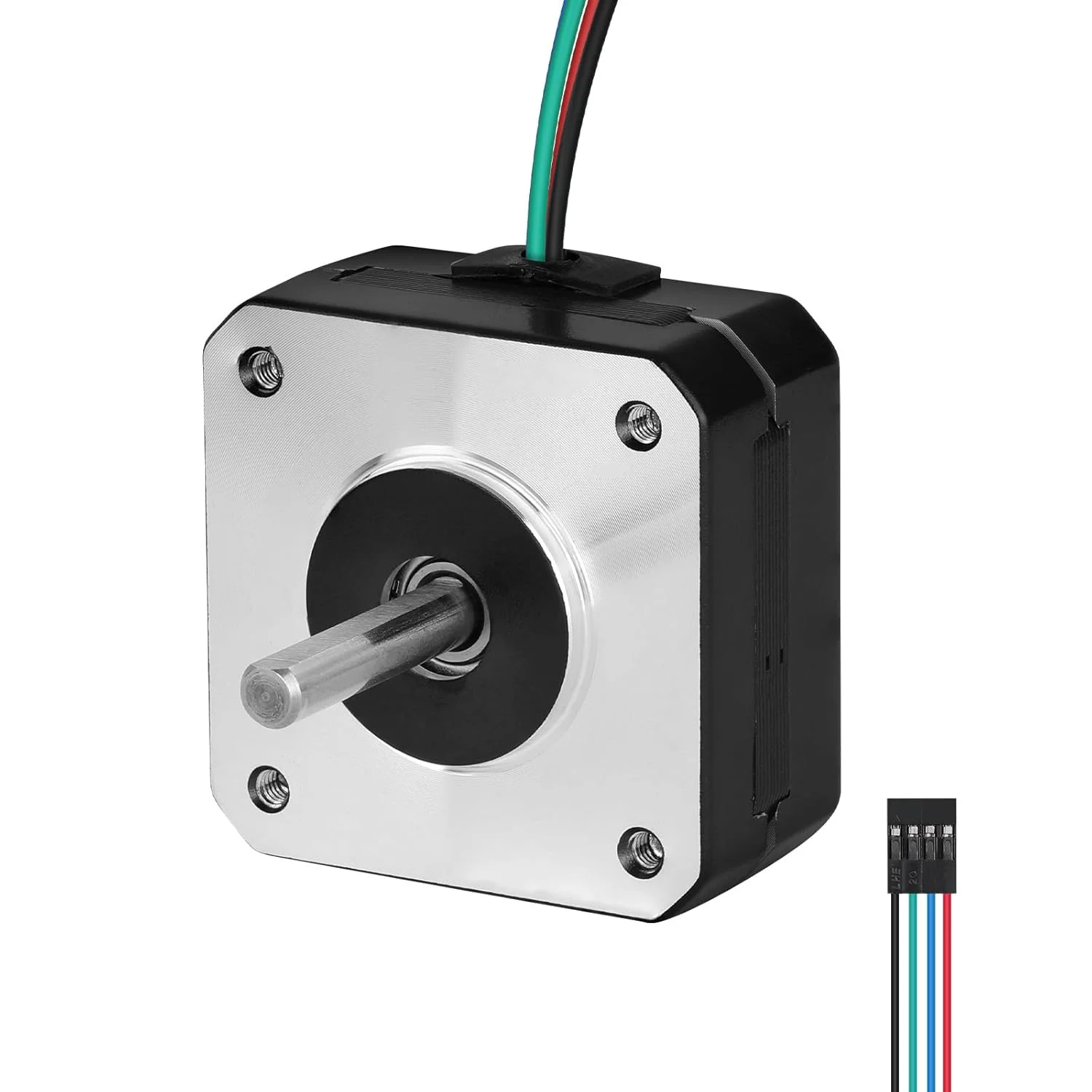 موتور پله‌ای Nema 17، 1.8 درجه، 2 فاز، گشتاور بالا 0.13 نیوتن‌متر (18.41 اونس·اینچ)، دوقطبی 42x21 میلی‌متر، 1.0 آمپر، 4.2 اهم، 4 سیم، شفت 24 میلی‌متر φ5 میلی‌متر، موتور پله‌ای پنکیکی 42، کابل 1 متری برای پرینتر سه بعدی، ربات DIY، ماشین CNC