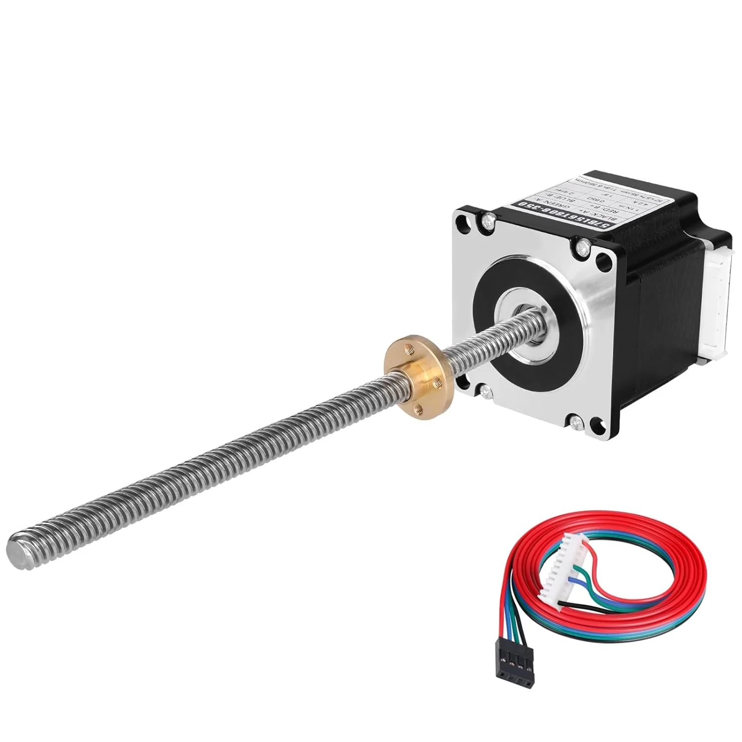 موتور پله‌ای Nema 23 مدل TR8x8 300mm به همراه پیچ سربی T8، زاویه گام 1.8 درجه، 2 فاز، گشتاور بالا 1.1Nm (155.77oz·in)، دو قطبی 4.2A 0.65Ω، طول 55mm، موتور پله‌ای 57، کابل اتصال 4 سیمه 1 متری برای پرینتر سه بعدی، ربات DIY و CNC