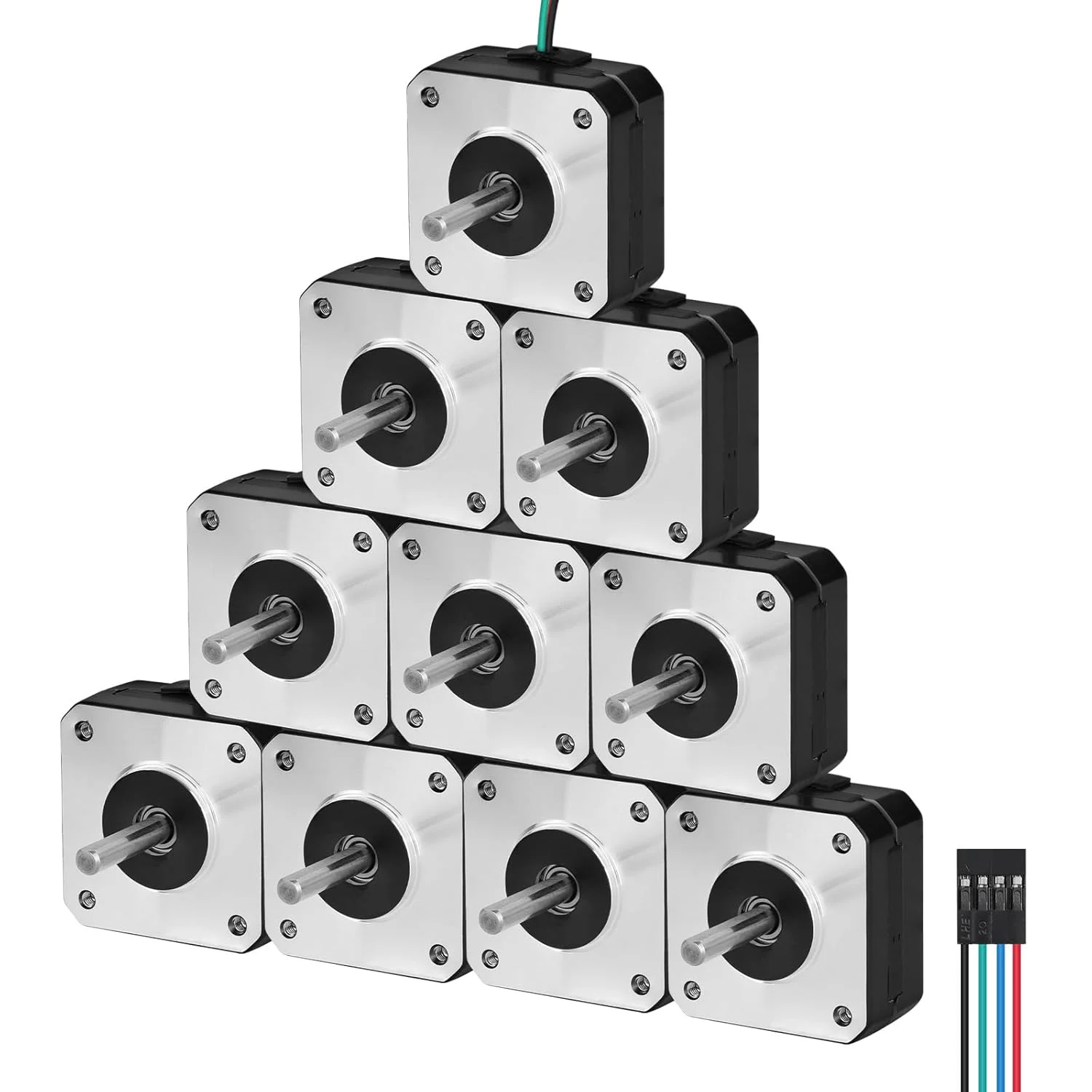 بسته 10 عددی موتور پله ای Nema 17، 1.8 درجه، 2 فاز، گشتاور بالا 0.13 نیوتن متر (18.41 اونس در اینچ)، دو قطبی 42x21 میلی متر، 1.0 آمپر، 4.2 اهم، 4 سیم، شفت 24 میلی متر φ5 میلی متر، کابل موتور پله ای 42 به طول 1 متر برای پرینتر سه بعدی، ربات DIY، دستگاه CNC