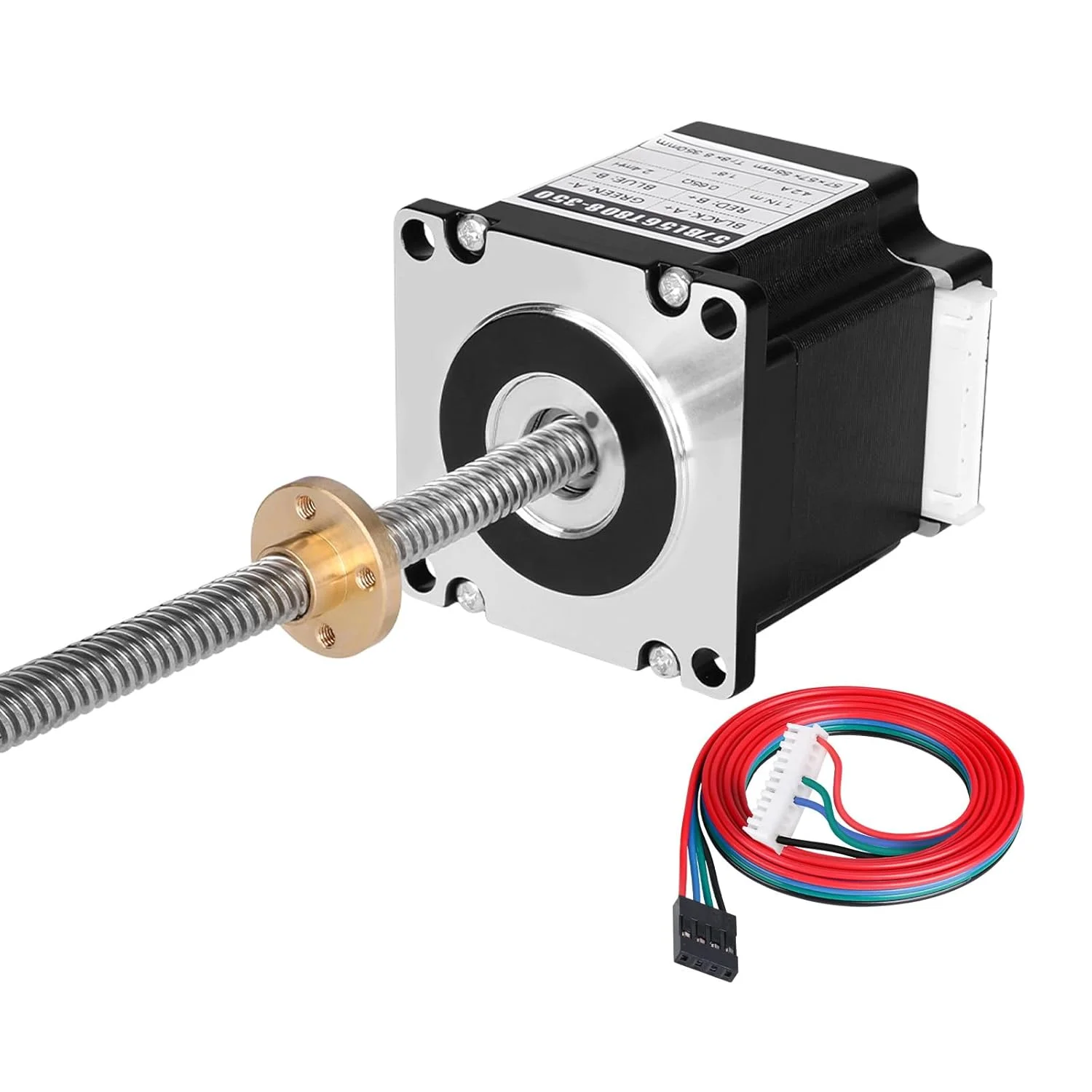 Nema 23 Stepper Motor TR8x8 350mm with T8 Lead Screw 2 Phase 1.8‌°‌ High Torque 1.1Nm (155.77oz·in) 4.2A 0.65Ω Bipolar 57x55mm 4-Wire Connector Cable 1M for 3D Printer DIY Robot CNC