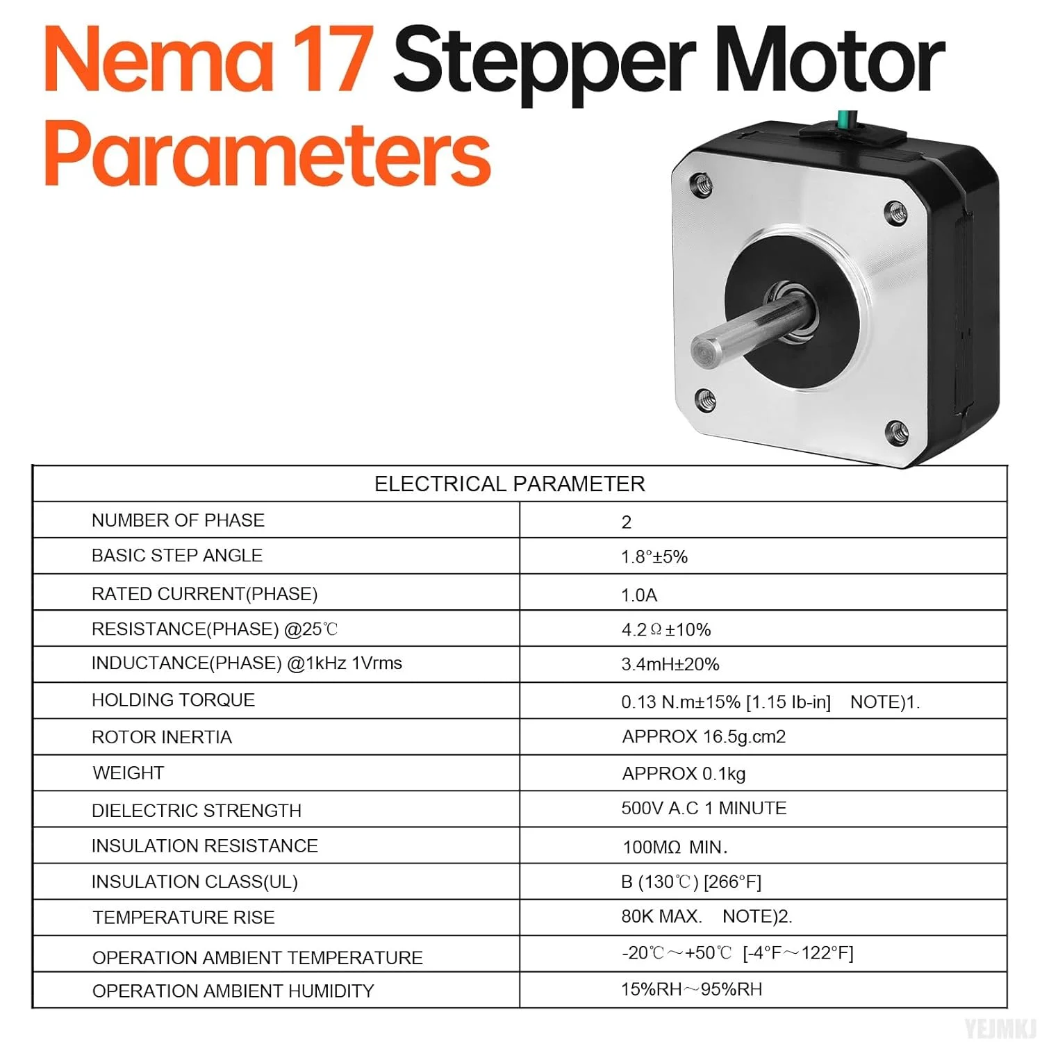 بسته 10 عددی موتور پله ای Nema 17، 1.8 درجه، 2 فاز، گشتاور بالا 0.13 نیوتن متر (18.41 اونس در اینچ)، دو قطبی 42x21 میلی متر، 1.0 آمپر، 4.2 اهم، 4 سیم، شفت 24 میلی متر φ5 میلی متر، کابل موتور پله ای 42 به طول 1 متر برای پرینتر سه بعدی، ربات DIY، دستگاه CNC