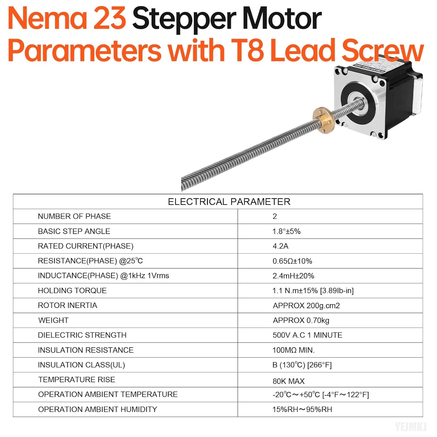 Nema 23 Stepper Motor TR8x8 350mm with T8 Lead Screw 2 Phase 1.8‌°‌ High Torque 1.1Nm (155.77oz·in) 4.2A 0.65Ω Bipolar 57x55mm 4-Wire Connector Cable 1M for 3D Printer DIY Robot CNC