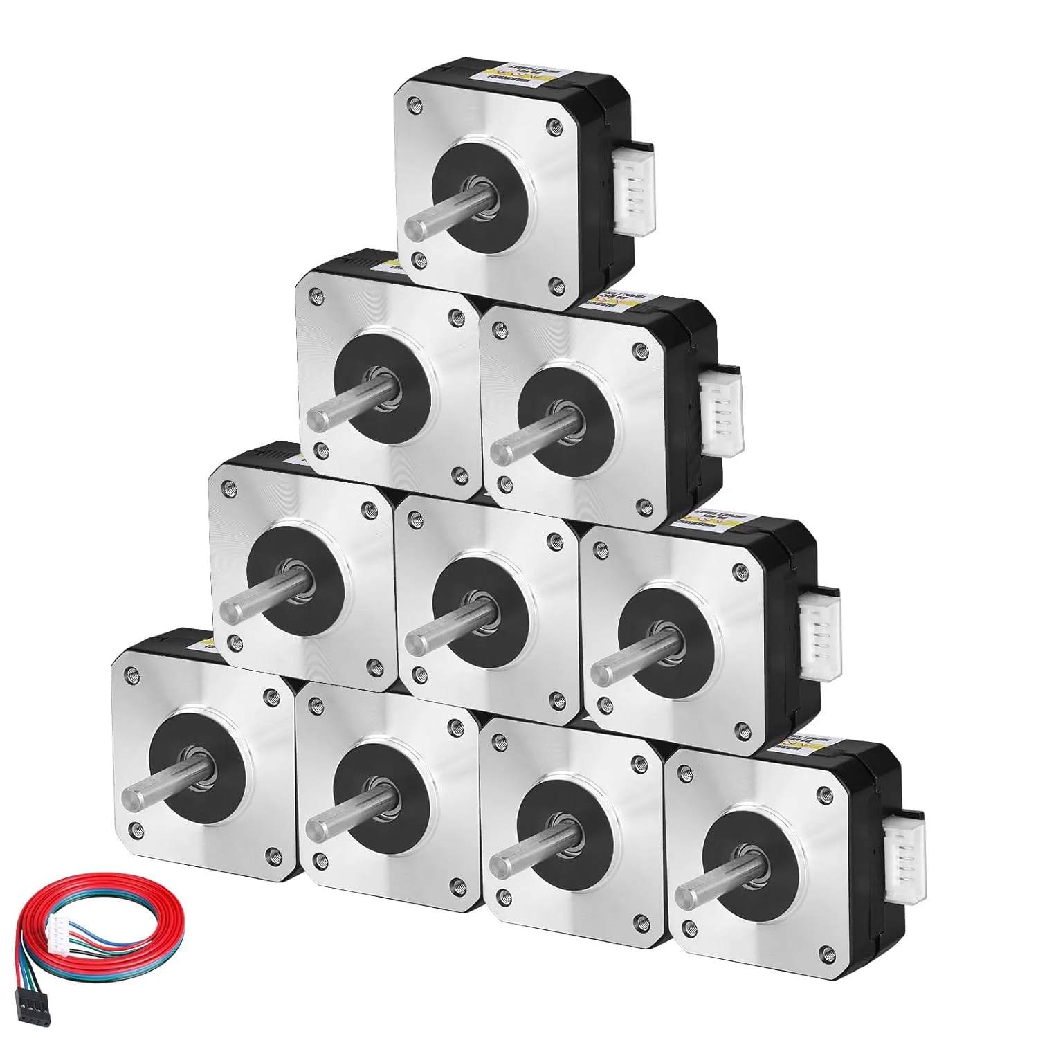 بسته 10 عددی موتور پله ای Nema 17، 1.8 درجه، 2 فاز، گشتاور بالا 0.13 نیوتن متر، دو قطبی 42x21 میلی متر، 1.0 آمپر، 3.5 اهم، 4 سیم، شفت 24 میلی متر φ5 میلی متر، کابل موتور پله ای 42 به طول 1 متر برای پرینتر سه بعدی، ربات DIY، دستگاه CNC
