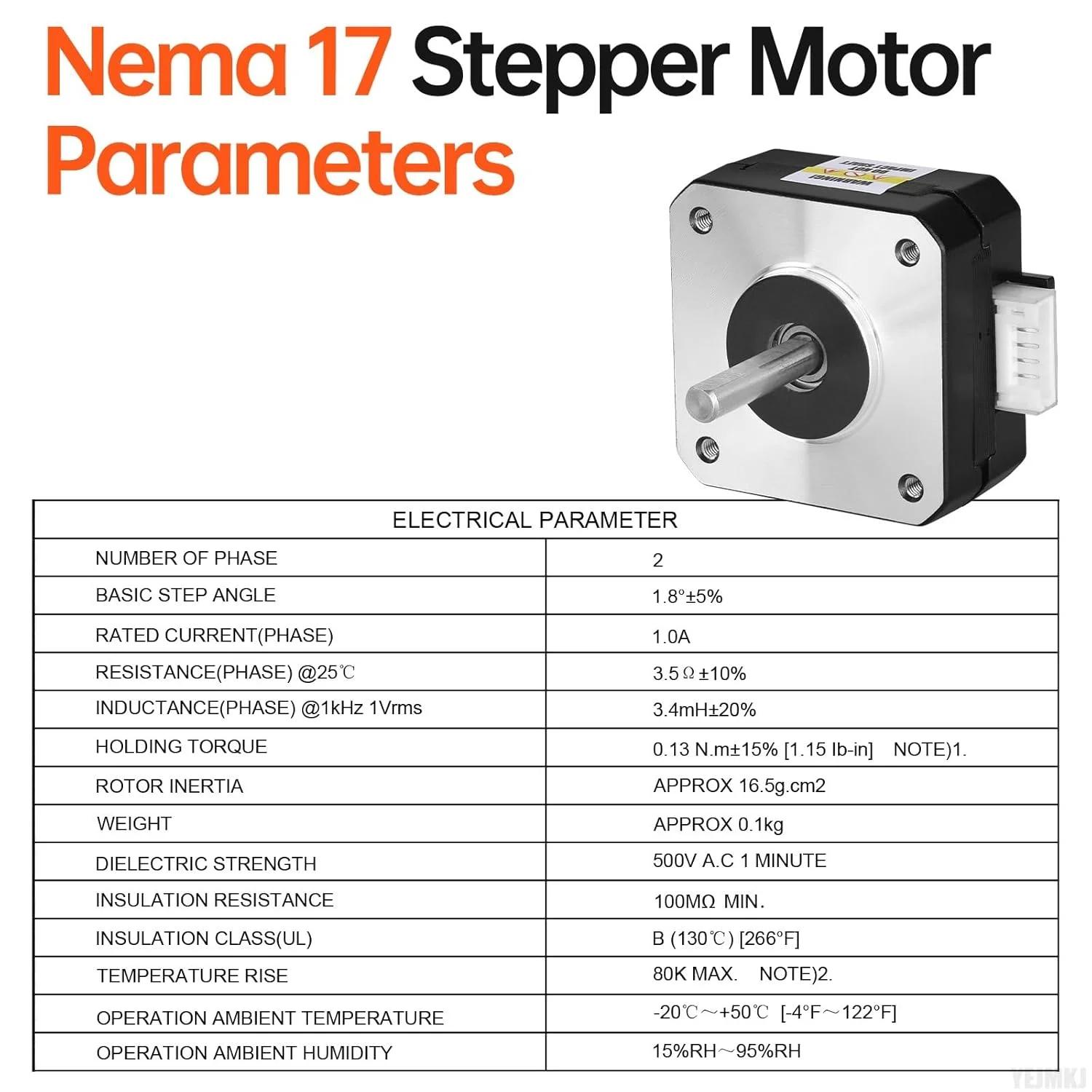 بسته 10 عددی موتور پله ای Nema 17، 1.8 درجه، 2 فاز، گشتاور بالا 0.13 نیوتن متر، دو قطبی 42x21 میلی متر، 1.0 آمپر، 3.5 اهم، 4 سیم، شفت 24 میلی متر φ5 میلی متر، کابل موتور پله ای 42 به طول 1 متر برای پرینتر سه بعدی، ربات DIY، دستگاه CNC