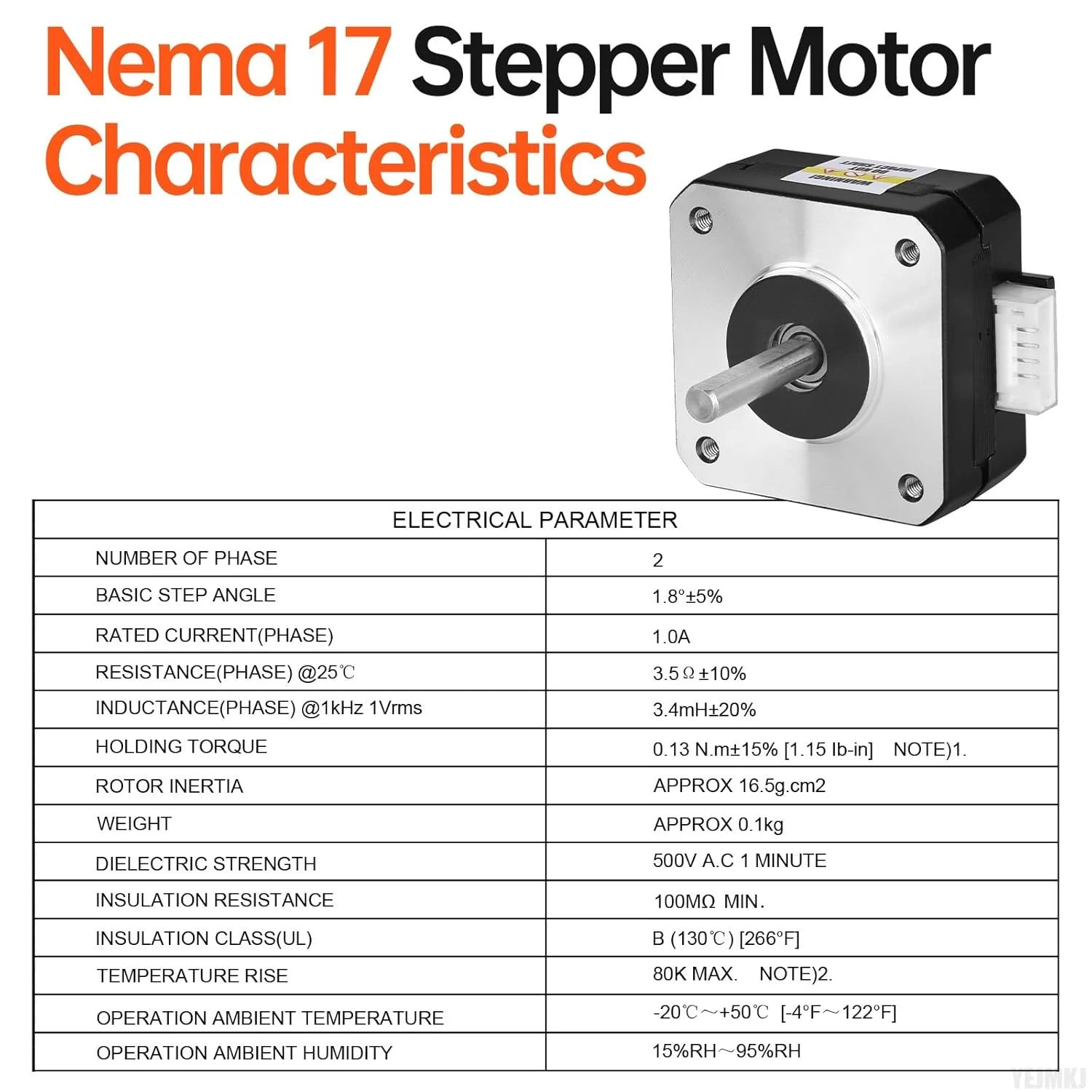 موتور پله‌ای Nema 17، 1.8 درجه، 2 فاز، گشتاور بالا 0.13 نیوتن‌متر، دو قطبی 42x21 میلی‌متر، 1.0 آمپر، 3.5 اهم، 4 سیم، شفت 24 میلی‌متر φ5 میلی‌متر، موتور پله‌ای پنکیکی 42، کابل 1 متری برای پرینتر سه بعدی، ربات DIY، دستگاه CNC
