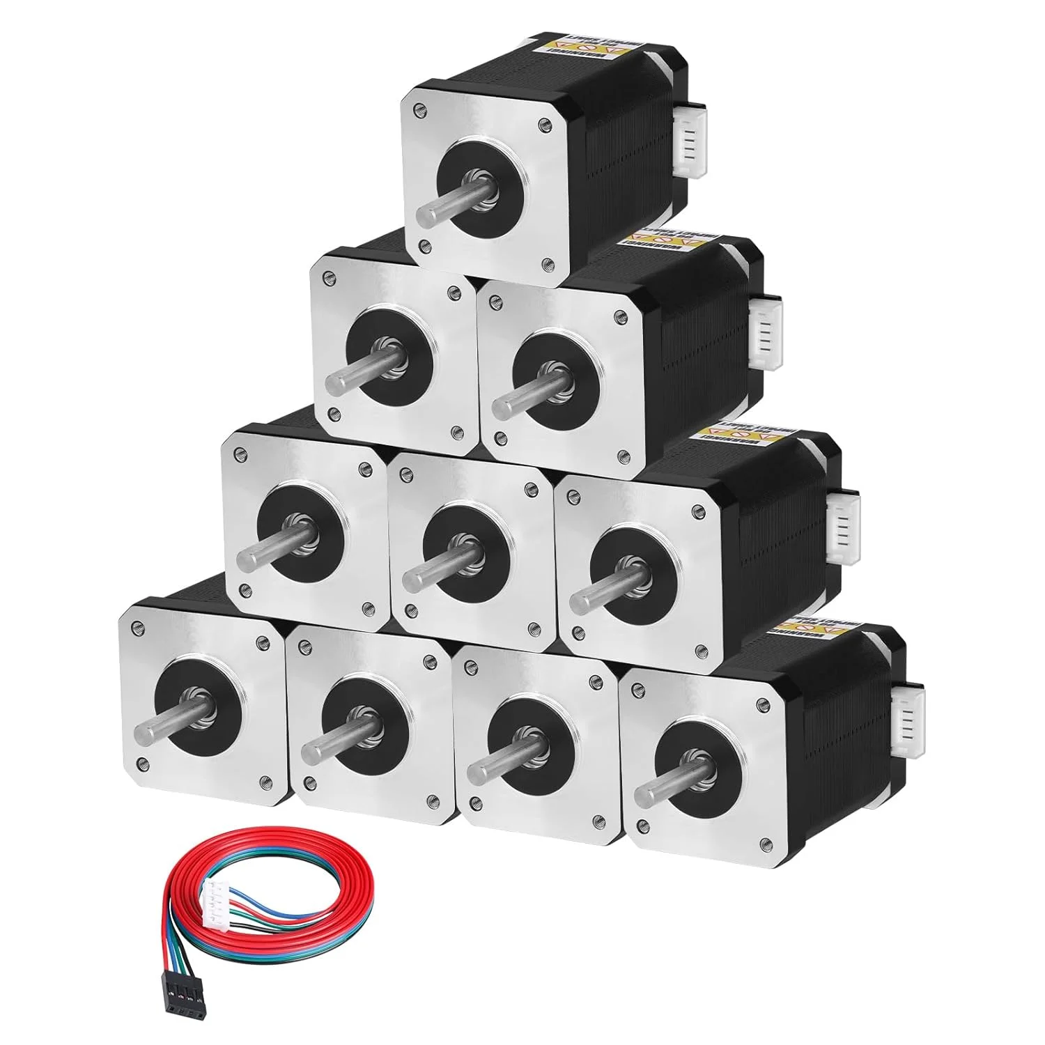 بسته 10 عددی موتور پله ای Nema 17، 2 فاز، 1.8 درجه، 0.84 نیوتن متر (118.95 اونس اینچ)، گشتاور بالا، دو قطبی 60 میلی متر، 2.3 آمپر، 1.1 اهم، 4 سیم، شفت 24 میلی متر φ5 میلی متر، کابل 1 متری موتور پله ای 42 برای پرینتر سه بعدی، ربات DIY و دستگاه CNC