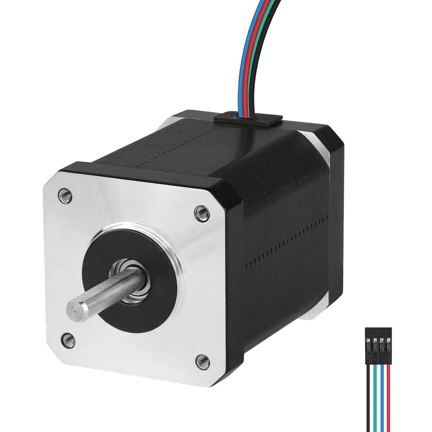 موتور پله‌ای Nema 17، دو فاز، ۱.۸ درجه، ۰.۸۴ نیوتن‌متر (۱۱۸.۹۵ اونس-اینچ)، گشتاور بالا، دو قطبی، ۶۰ میلی‌متر، ۲.۳ آمپر، ۱.۵ اهم، ۴ سیم، شفت ۲۴ میلی‌متر φ۵ میلی‌متر، کابل موتور پله‌ای ۴۲، ۱ متر برای پرینتر سه بعدی، ربات DIY، ماشین CNC