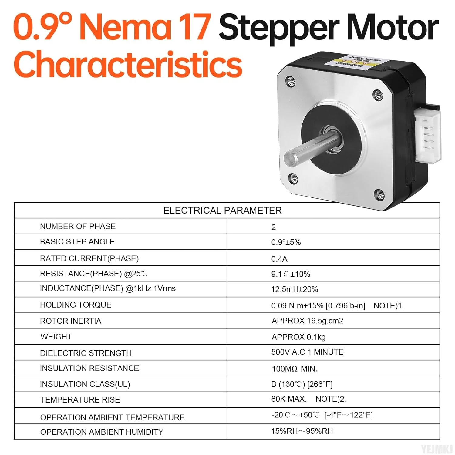 موتور پله ای 0.9 درجه Nema 17، 2 فاز، گشتاور بالا 0.09 نیوتن متر، دو قطبی 0.4 آمپر، 9.1 اهم، 42x21 میلی متر، 4 سیم، شفت 17 میلی متر φ5 میلی متر، کابل موتور پله ای 42 به طول 1 متر برای پرینتر سه بعدی، ربات DIY و دستگاه CNC