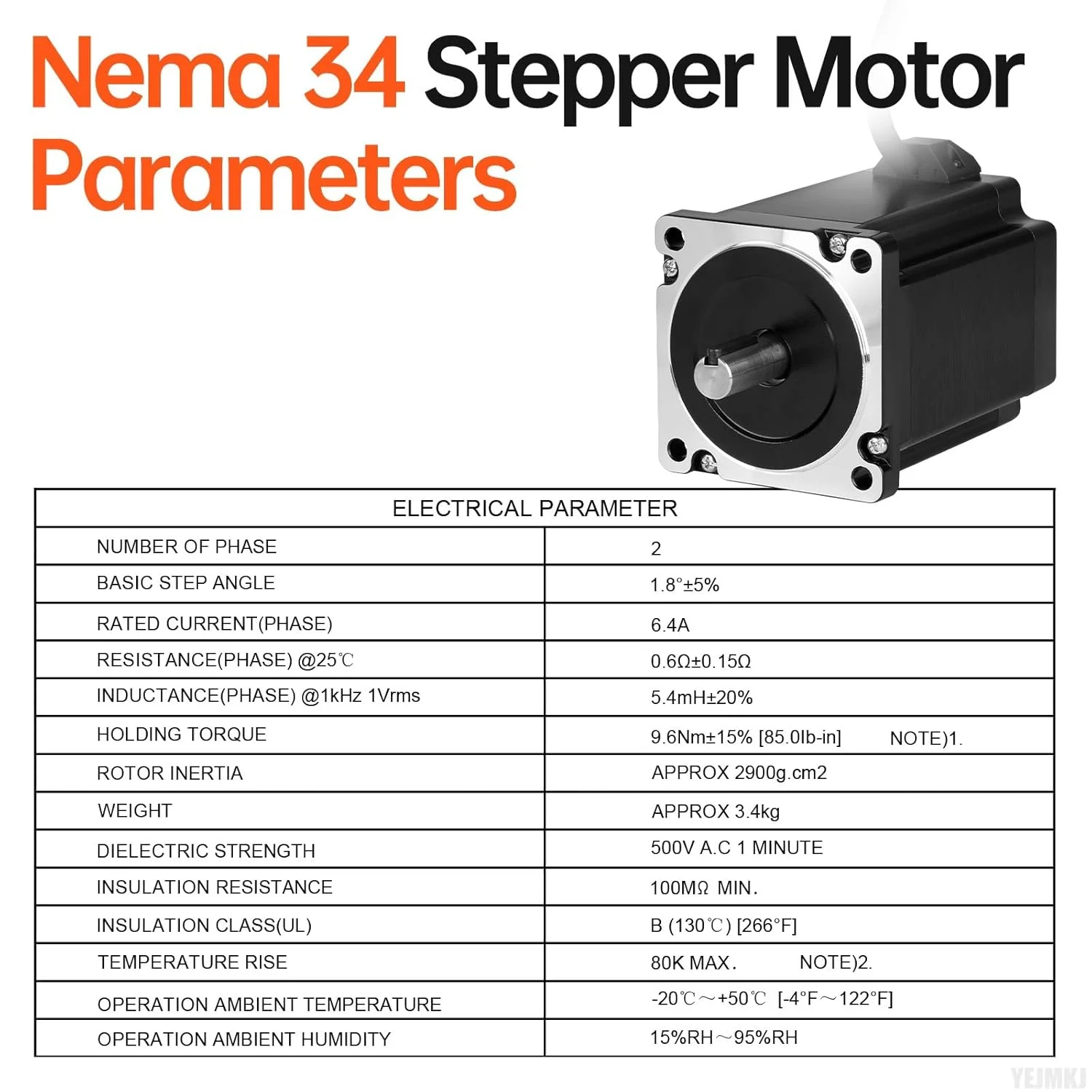 موتور پله‌ای Nema 34، دو فاز، ۱.۸ درجه، ۹.۶ نیوتن‌متر (۱۳۵۹.۴۷ اونس-اینچ)، گشتاور بالا، دو قطبی، ۱۱۷ میلی‌متر، ۶.۴ آمپر، ۰.۶ اهم، ۴ سیم، شفت ۳۲ میلی‌متر، φ۱۴ میلی‌متر، کابل موتور پله‌ای ۸۶ به طول ۲ متر برای دستگاه CNC، تراش، پرینتر سه بعدی، ربات DIY.