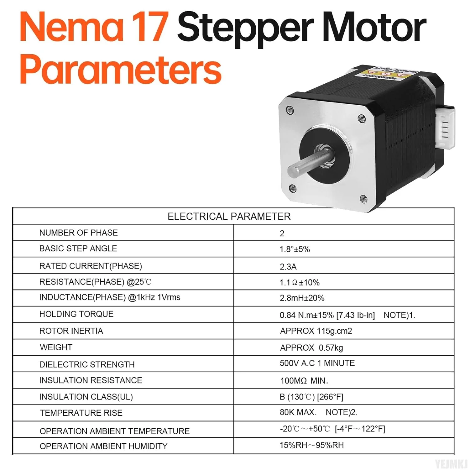 بسته 10 عددی موتور پله ای Nema 17، 2 فاز، 1.8 درجه، 0.84 نیوتن متر (118.95 اونس اینچ)، گشتاور بالا، دو قطبی 60 میلی متر، 2.3 آمپر، 1.1 اهم، 4 سیم، شفت 24 میلی متر φ5 میلی متر، کابل 1 متری موتور پله ای 42 برای پرینتر سه بعدی، ربات DIY و دستگاه CNC