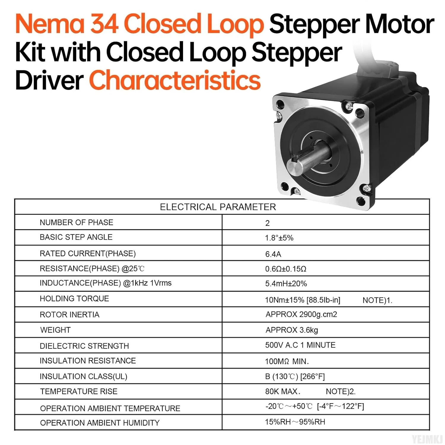 کیت موتور پله‌ای حلقه بسته Nema 34 با درایور موتور پله‌ای حلقه بسته، 1.8 درجه، 2 فاز، گشتاور بالا 10 نیوتن‌متر، دو قطبی 6.4 آمپر، 0.6 اهم، 117 میلی‌متر، کابل 3 متری برای CNC، روتر، پرینتر سه بعدی، ربات DIY