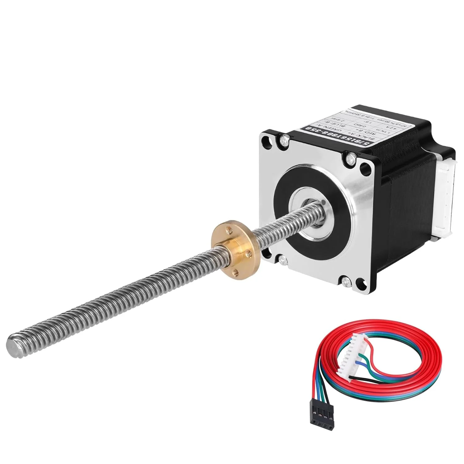 موتور پله ای Nema 23 مدل TR8x8 250mm به همراه پیچ سربی T8، دو فاز، 1.8 درجه، گشتاور بالا 1.1Nm (155.77oz·in)، دو قطبی 4.2A، 0.65Ω، 55mm، موتور پله ای 57، کابل اتصال 4 سیمه 1 متری برای پرینتر سه بعدی، ربات DIY، CNC