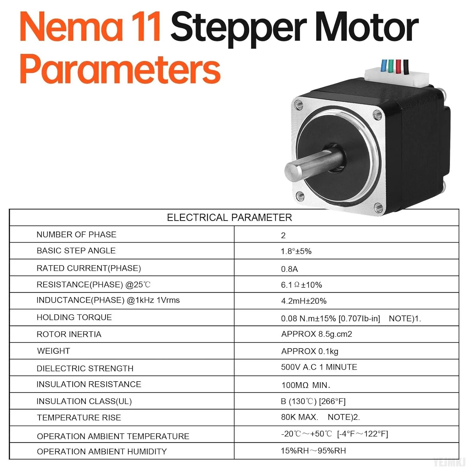موتور پله ای Nema 11، 1.8 درجه، 2 فاز، گشتاور بالا 8Ncm (11.33oz·in)، دو قطبی 28x31mm، 0.8A، 6.1Ω، 4 سیم، شفت 20mm φ5mm، موتور پله ای 28 به همراه کابل 1 متری برای پرینتر سه بعدی، ربات DIY، دستگاه CNC