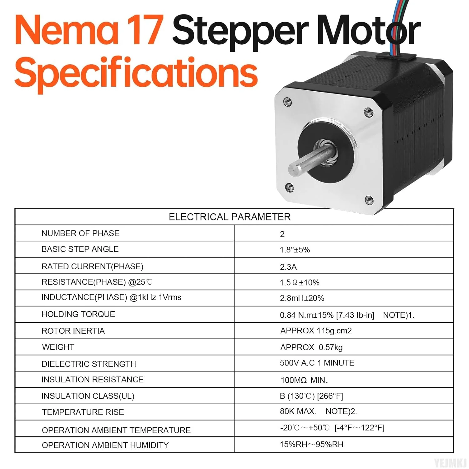 موتور پله ای Nema 17، 1.8 درجه، 2 فاز، گشتاور بالا 0.84Nm (118.95oz·in)، دو قطبی 42x60mm، 2.3A، 1.5Ω، 4 سیم، شفت 24mm φ5mm، کابل 1 متری موتور پله ای 42 برای پرینتر سه بعدی، ربات DIY، دستگاه CNC