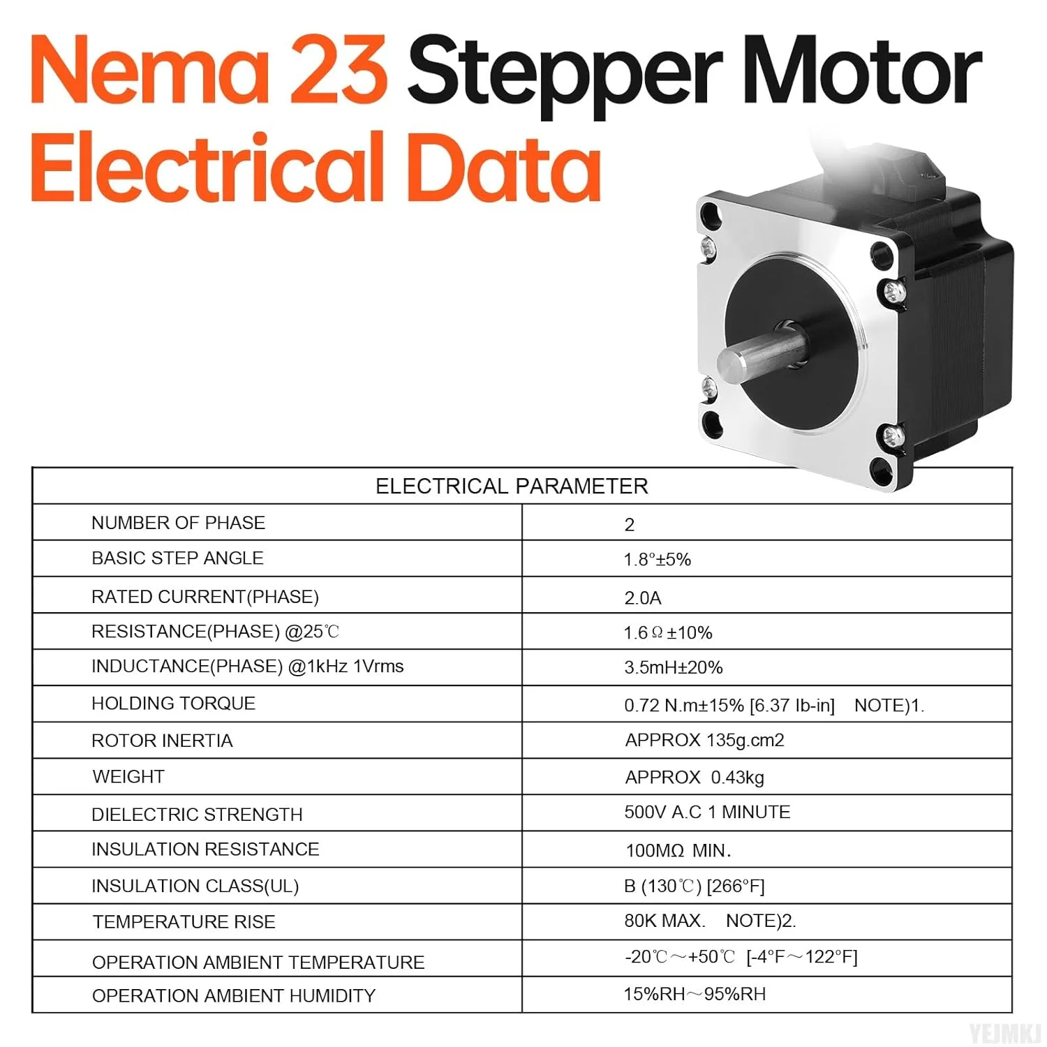 بسته 3 عددی موتور پله ای Nema 23، دو فاز، 1.8 درجه، 0.72 نیوتن متر (101.96 اونس در اینچ)، گشتاور بالا، دو قطبی 41 میلی متر، 2.0 آمپر، 1.6 اهم، 4 سیم، شفت 21 میلی متر φ8 میلی متر، کابل موتور پله ای 57 به طول 1 متر برای دستگاه CNC، پرینتر سه بعدی، ربات DIY.