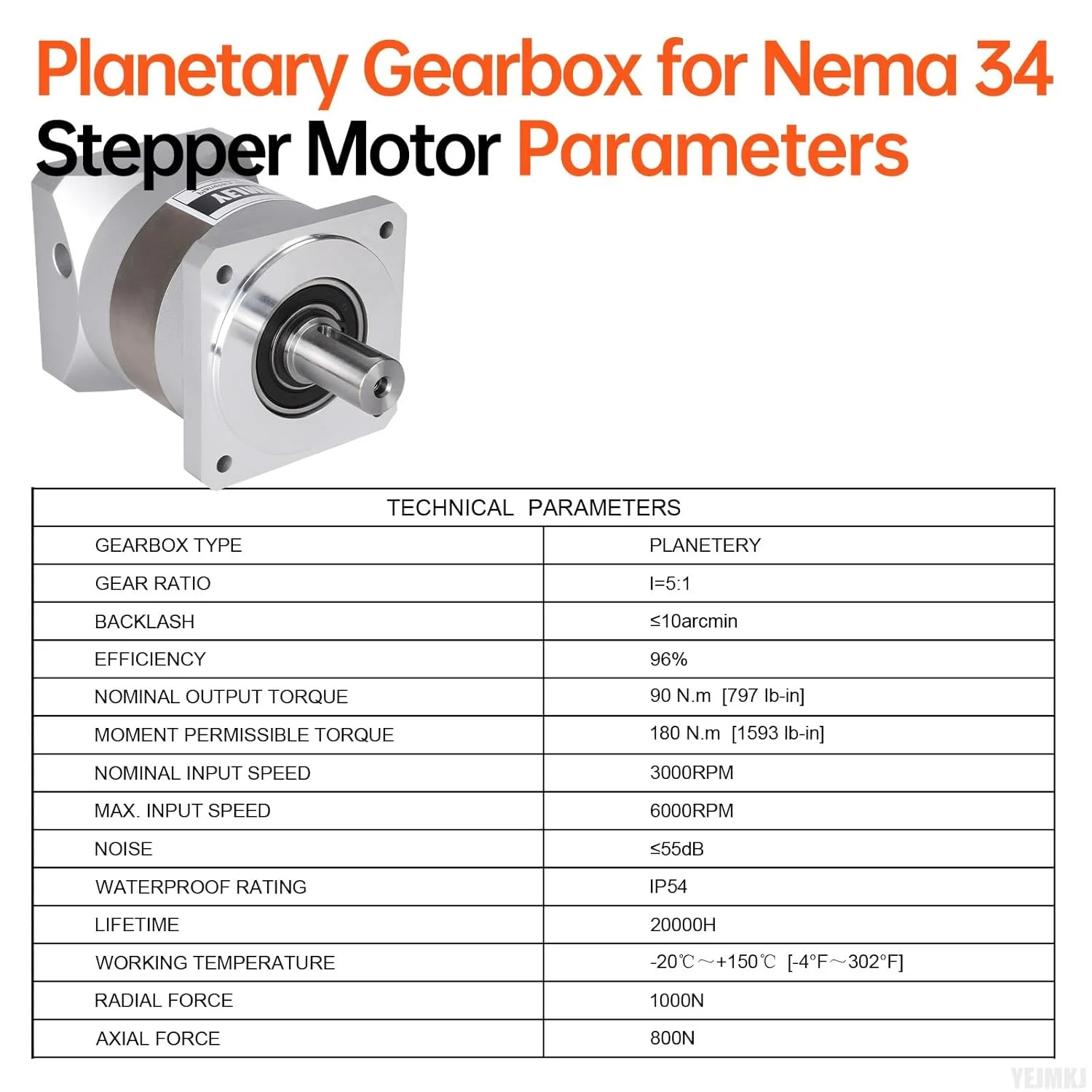 گیربکس سیاره ای با نسبت 5:1 برای استپ موتور Nema 34، 90-110 میلی متر، لقی 10 دقیقه قوسی، شفت ورودی 41.5 میلی متر φ19 میلی متر، کاهنده سیاره ای برای استپ موتور 86 به همراه 4 پیچ، 2 دوشاخه، 1 کلید، مناسب برای CNC، پرینتر سه بعدی و تراش