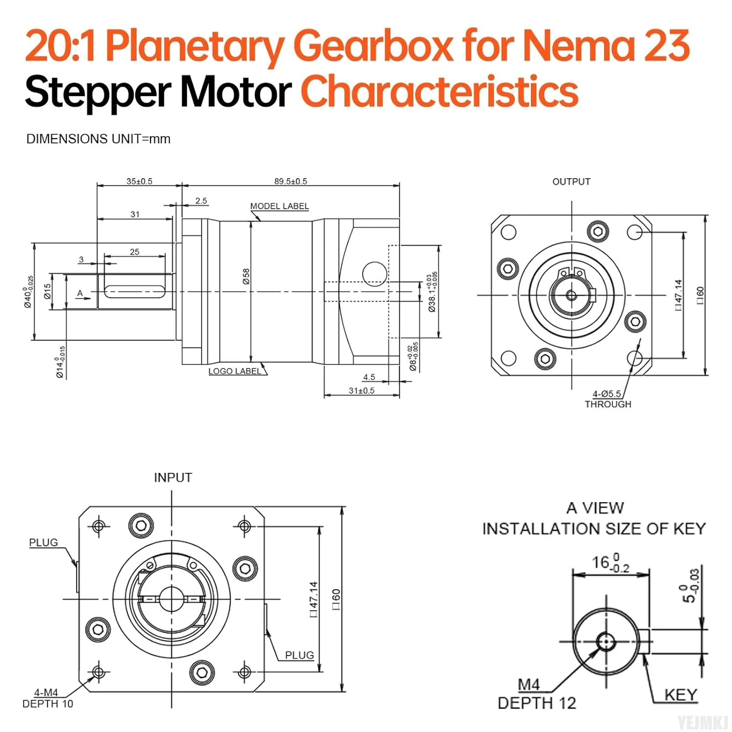 گیربکس سیاره ای با نسبت 20:1 برای موتور پله ای Nema 23، اندازه 60-90 میلی متر، لقی 15 دقیقه قوسی، شفت ورودی 31 میلی متر φ8 میلی متر، کاهنده سیاره ای برای موتور پله ای 57، شامل 4 پیچ، 2 دوشاخه، 1 کلید، مناسب برای CNC، پرینتر سه بعدی و تراش