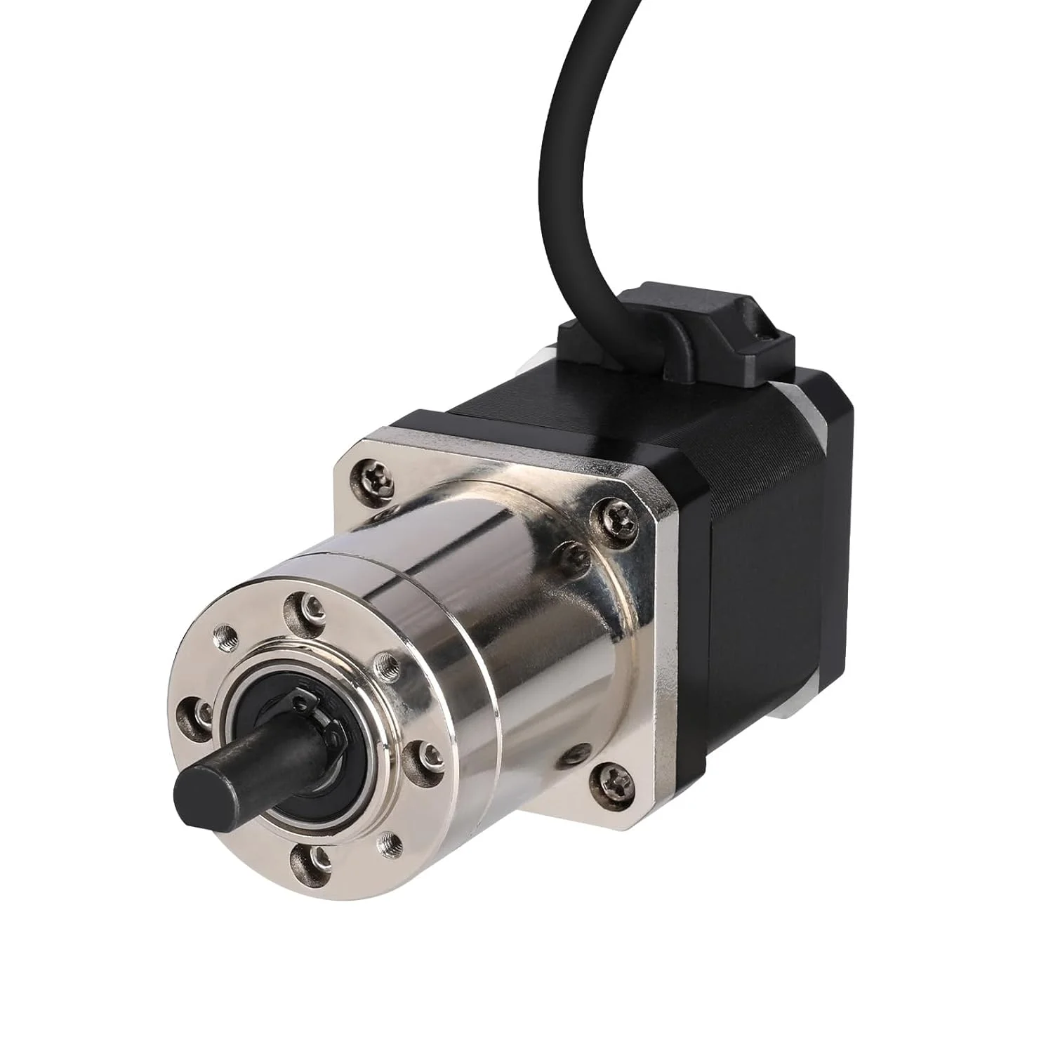 موتور پله ای Nema 17 با گیربکس سیاره ای داخلی با نسبت 99.05:1، 1.8 درجه، 2 فاز، گشتاور بالا 0.55 نیوتن متر، دو قطبی 1.7 آمپر 2 اهم 91 میلی متر، شفت 4 سیمه 20 میلی متر φ8 میلی متر، کابل 1 متری، مناسب برای پرینتر سه بعدی، CNC و پروژه های DIY