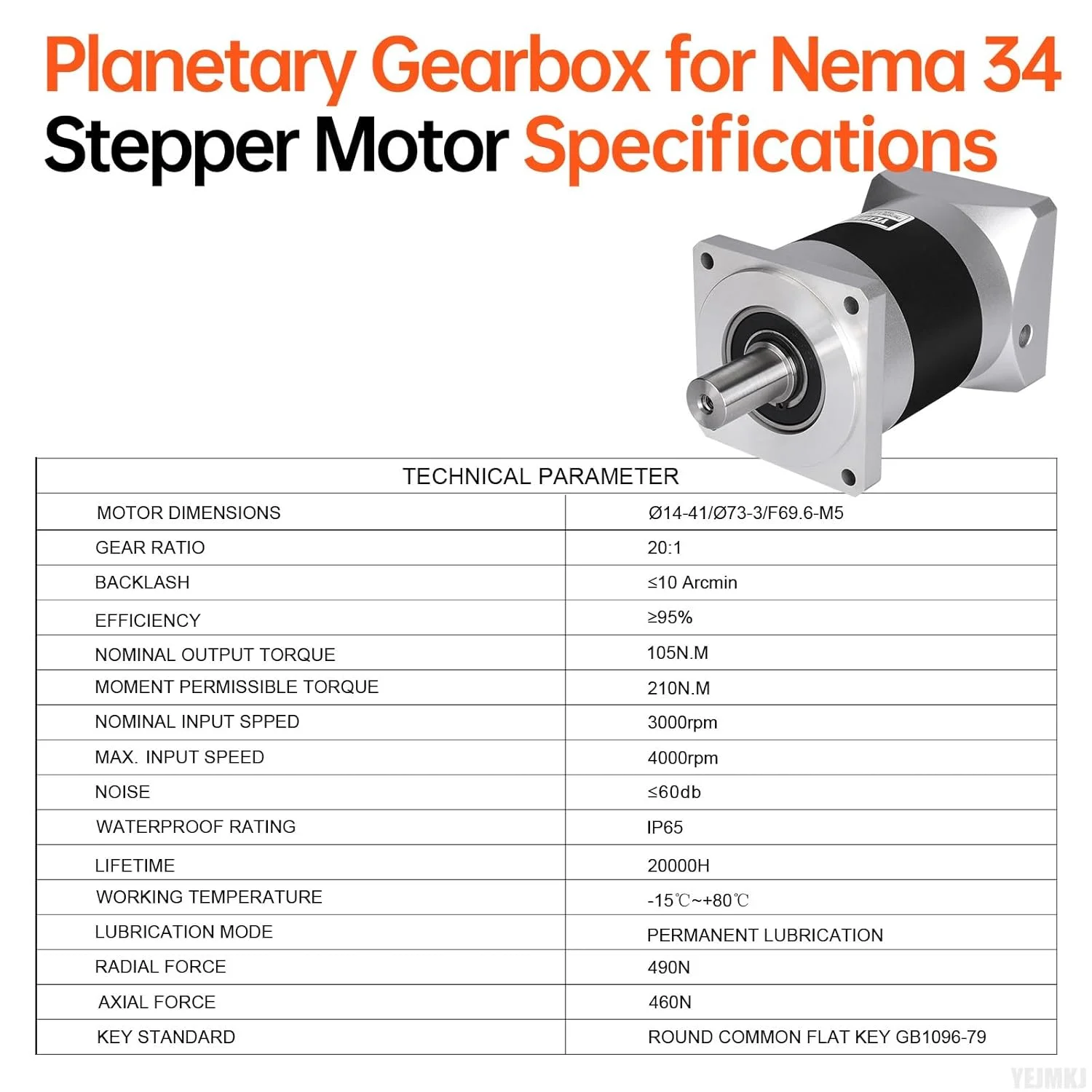 گیربکس سیاره ای با نسبت 20:1 برای استپ موتور Nema 34، اندازه 85-134 میلی متر، لقی 20 آرک دقیقه، شفت ورودی 41.5 میلی متر φ14 میلی متر، کاهنده سیاره ای برای استپ موتور 86 به همراه 4 پیچ، 2 دوشاخه، 1 کلید، مناسب برای CNC، پرینتر سه بعدی و تراش