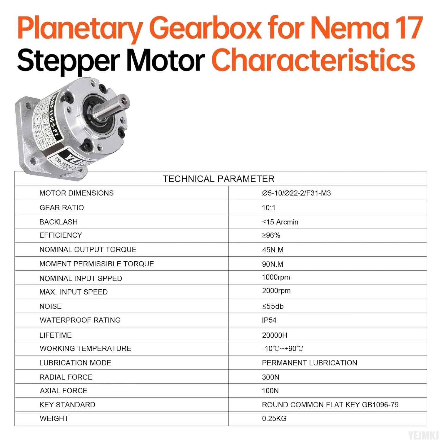 گیربکس سیاره ای با نسبت 10:1 برای موتور پله ای Nema 17، 42-40 میلی متر، لقی 15 دقیقه قوسی، شفت ورودی 10.8 میلی متر φ5 میلی متر، کاهنده سیاره ای برای موتور پله ای 86 به همراه 4 پیچ، 2 دوشاخه، 1 کلید، CNC، پرینتر سه بعدی، تراش