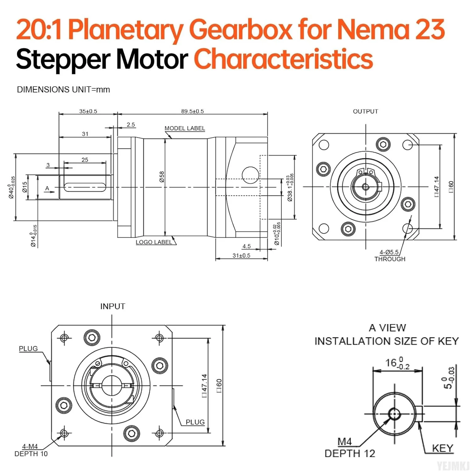 گیربکس سیاره ای با نسبت 20:1 برای موتور پله ای Nema 23، 60-90 میلی متر، لقی 20 دقیقه قوسی، شفت ورودی 31 میلی متر φ10 میلی متر، کاهنده سیاره ای برای موتور پله ای 57، شامل 4 پیچ، 2 دوشاخه، 1 کلید، CNC، پرینتر سه بعدی، تراش