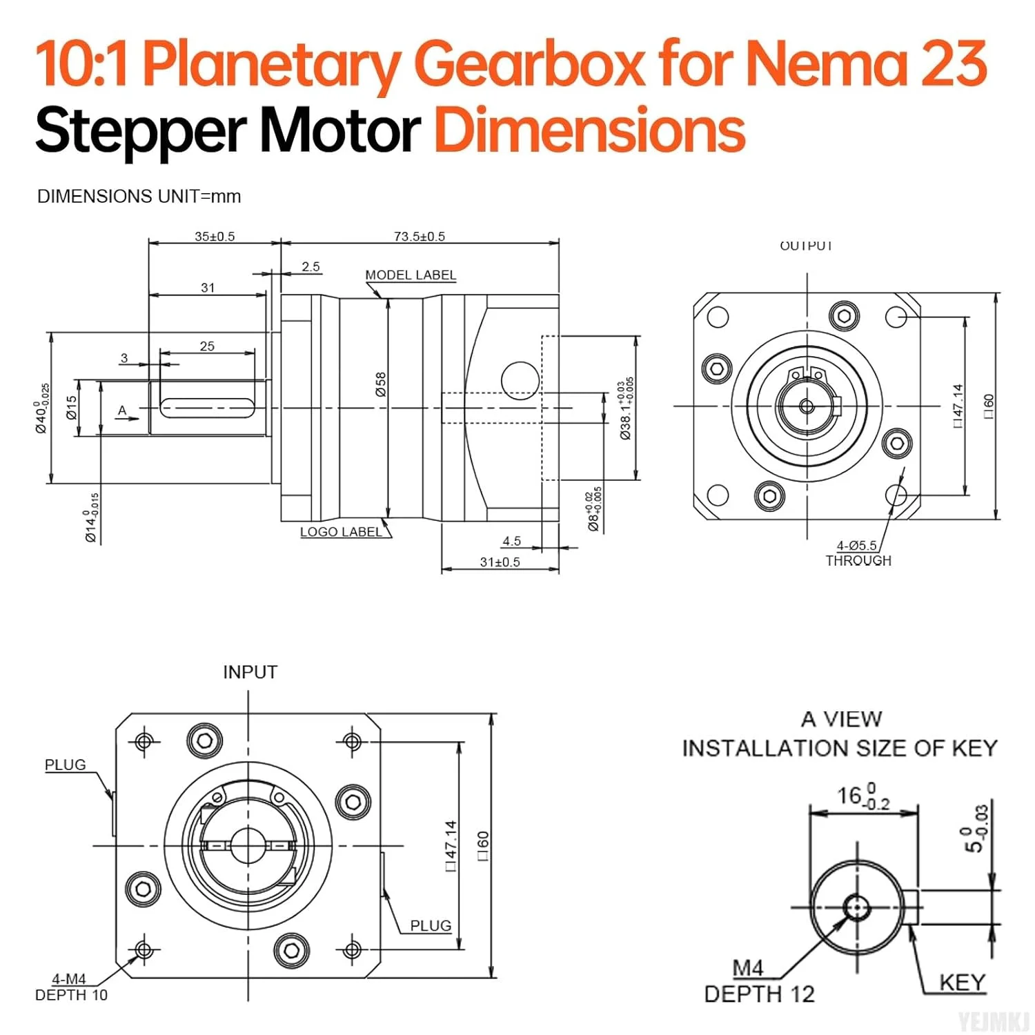 گیربکس سیاره ای با نسبت 10:1 برای موتور پله ای Nema 23، اندازه 60-74 میلی متر، لقی 15 دقیقه قوسی، شفت ورودی 31 میلی متر φ8 میلی متر، کاهنده سیاره ای برای موتور پله ای 57، شامل 4 پیچ، 2 دوشاخه، 1 کلید CNC، پرینتر سه بعدی، تراش