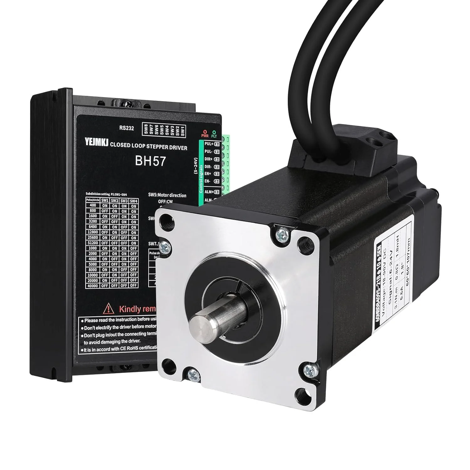 کیت موتور پله‌ای حلقه بسته Nema 24 به همراه درایور موتور پله‌ای حلقه بسته، 2 فاز، 1.8 درجه، گشتاور بالا 3.1 نیوتن‌متر، دو قطبی 5.5 آمپر 0.8 اهم 87 میلی‌متر کابل 3 متری برای CNC، روتر، پرینتر سه بعدی، ربات DIY