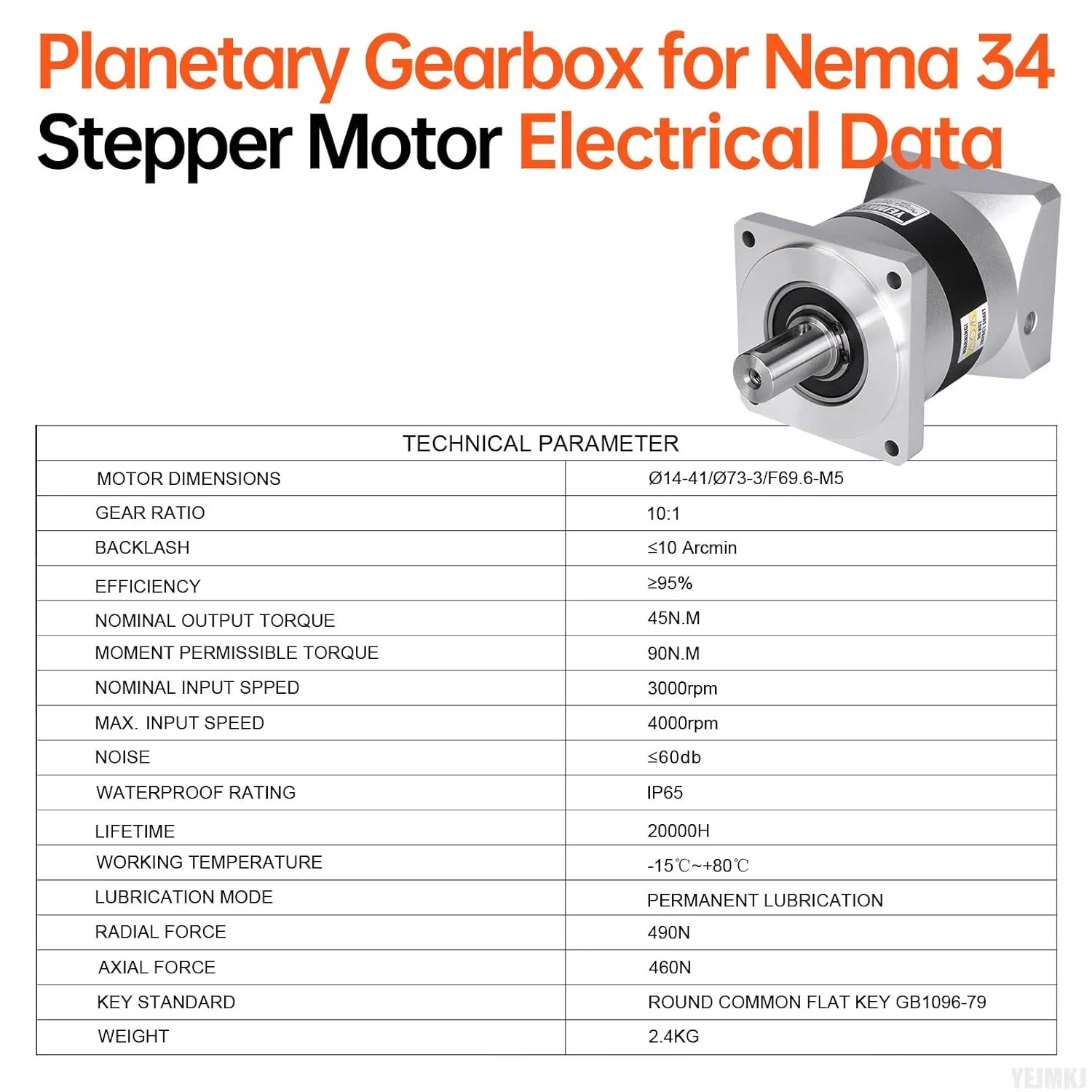 گیربکس سیاره ای با نسبت 10:1 برای موتور پله ای Nema 34، اندازه 85-111 میلی متر، لقی 10 دقیقه قوس، شفت ورودی 41.5 میلی متر φ14 میلی متر، کاهنده سیاره ای برای موتور پله ای 86 به همراه 4 پیچ، 2 دوشاخه، 1 کلید، مناسب برای CNC، پرینتر سه بعدی و تراش