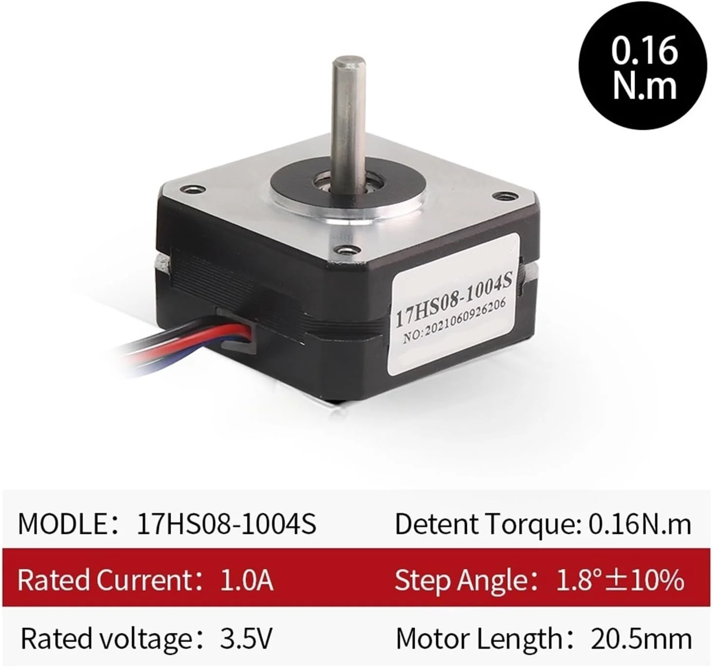 ۱ عدد موتور پله ای ۱۷، ۲۰ میلی متر، ۱ آمپر، ۱۶N.cm، موتور پله ای Nema17، ۴ سیم، ۱۷HS08-1004S، موتور کوچک و کوتاه برای اکسترودر، موتور پرینتر سه بعدی (۱ عدد ۱۷HS08-1004S)