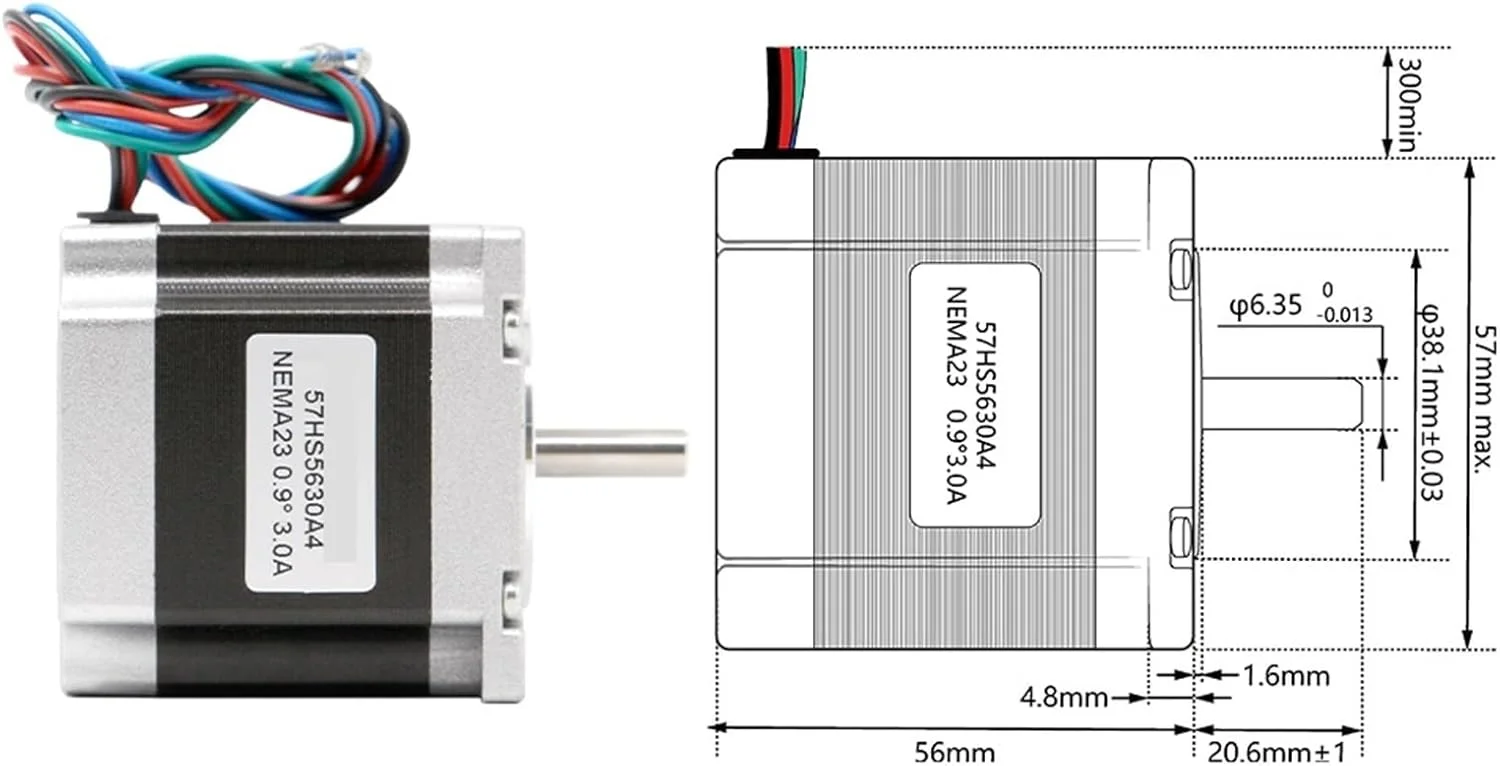 موتور پله ای Nema23، 57x56 میلی متر، 0.9 درجه، 3 آمپر، 1.2 نیوتن متر، موتور پله ای 180 اونس-اینچ برای دستگاه فرز حکاکی و پرینتر سه بعدی