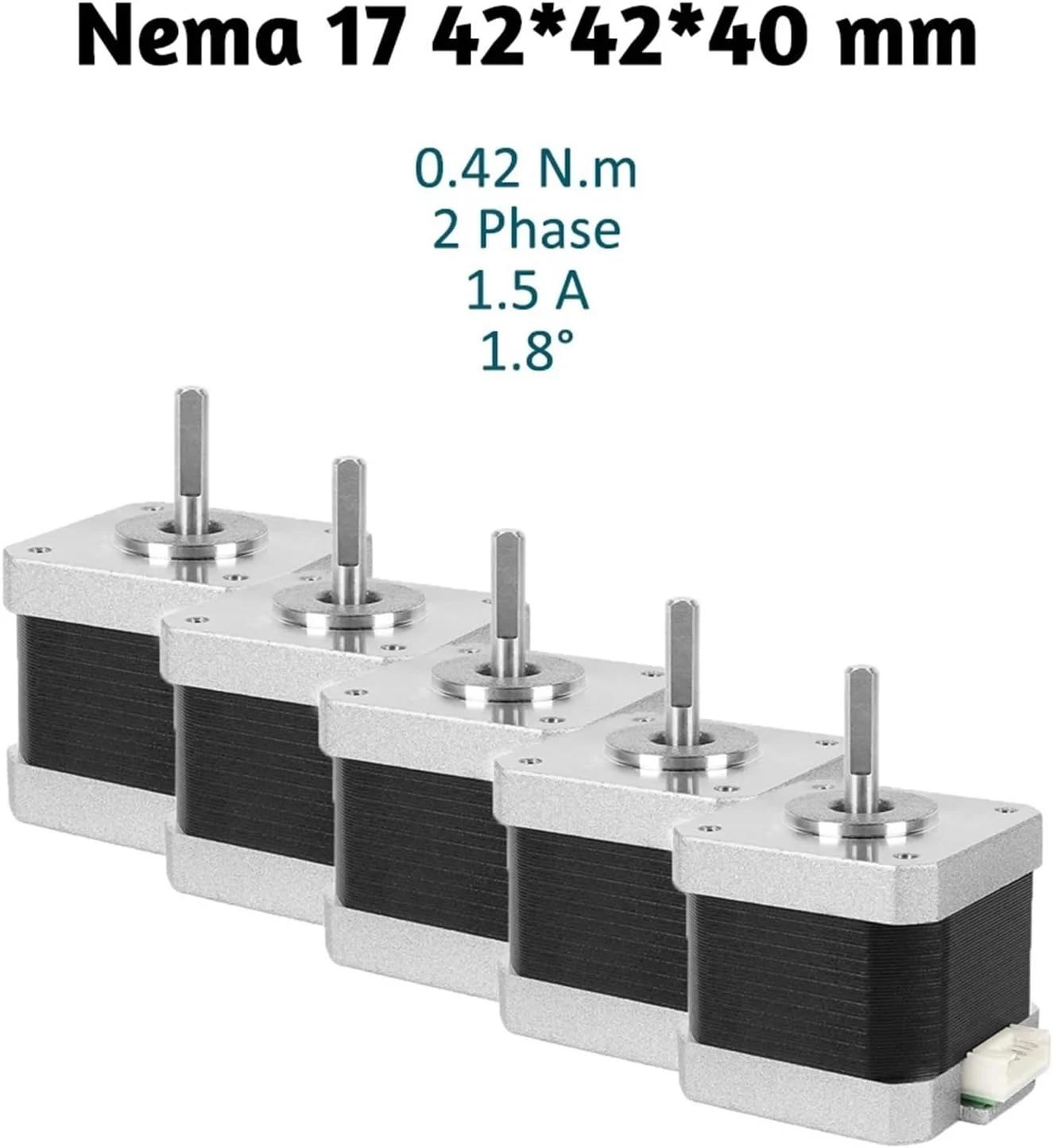 موتور پله ای Nema17، فلنج 42 میلی متری، 42N.cm، 4 سیم، 1.5 آمپر، موتور پله ای 2 فاز Nema 17 برای کیت دستگاه حکاکی پرینتر سه بعدی (1 عدد Nema17 (0.42Nm))