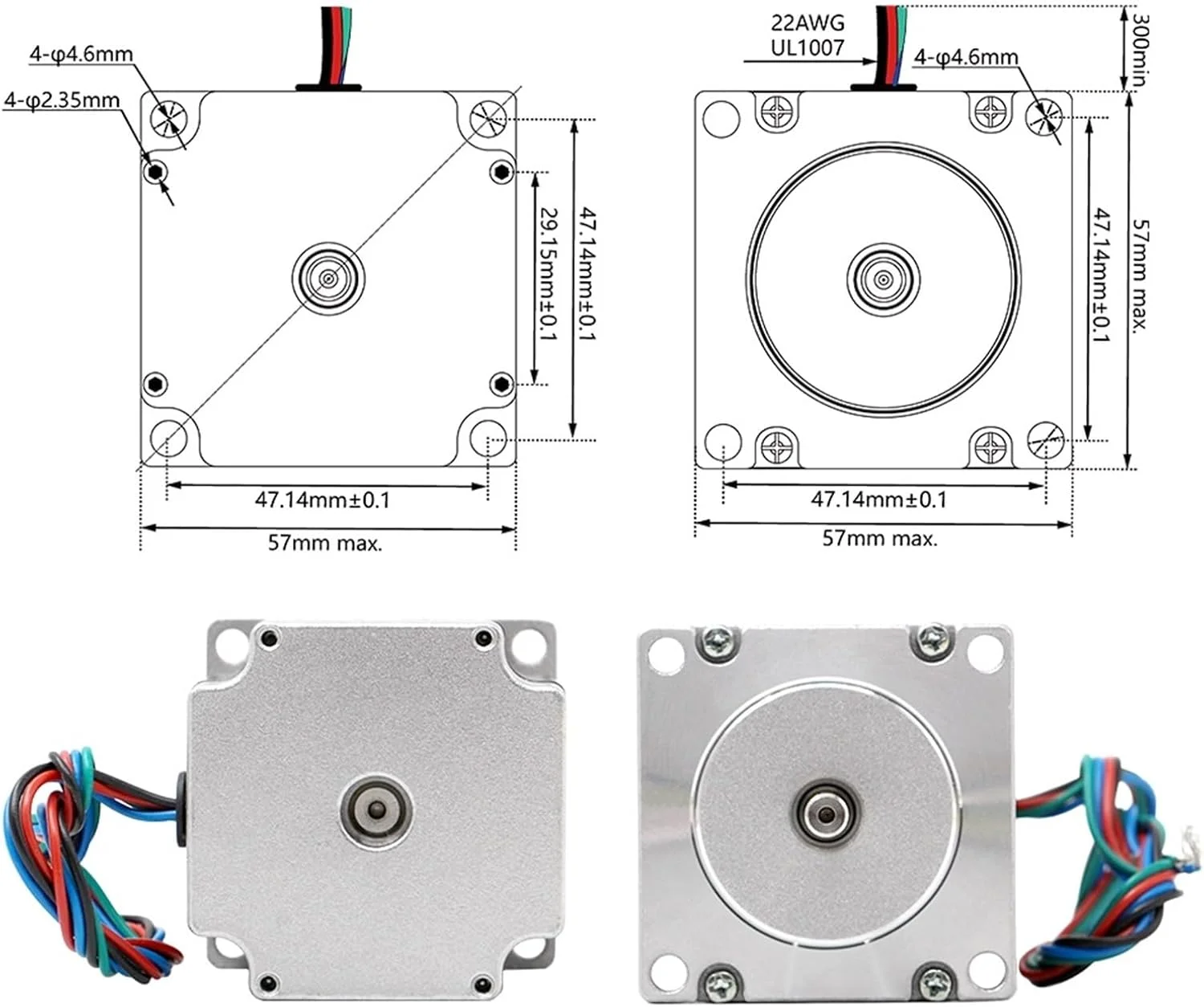 موتور پله ای Nema23، 57x56 میلی متر، 0.9 درجه، 3 آمپر، 1.2 نیوتن متر، موتور پله ای 180 اونس-اینچ برای دستگاه فرز حکاکی و پرینتر سه بعدی