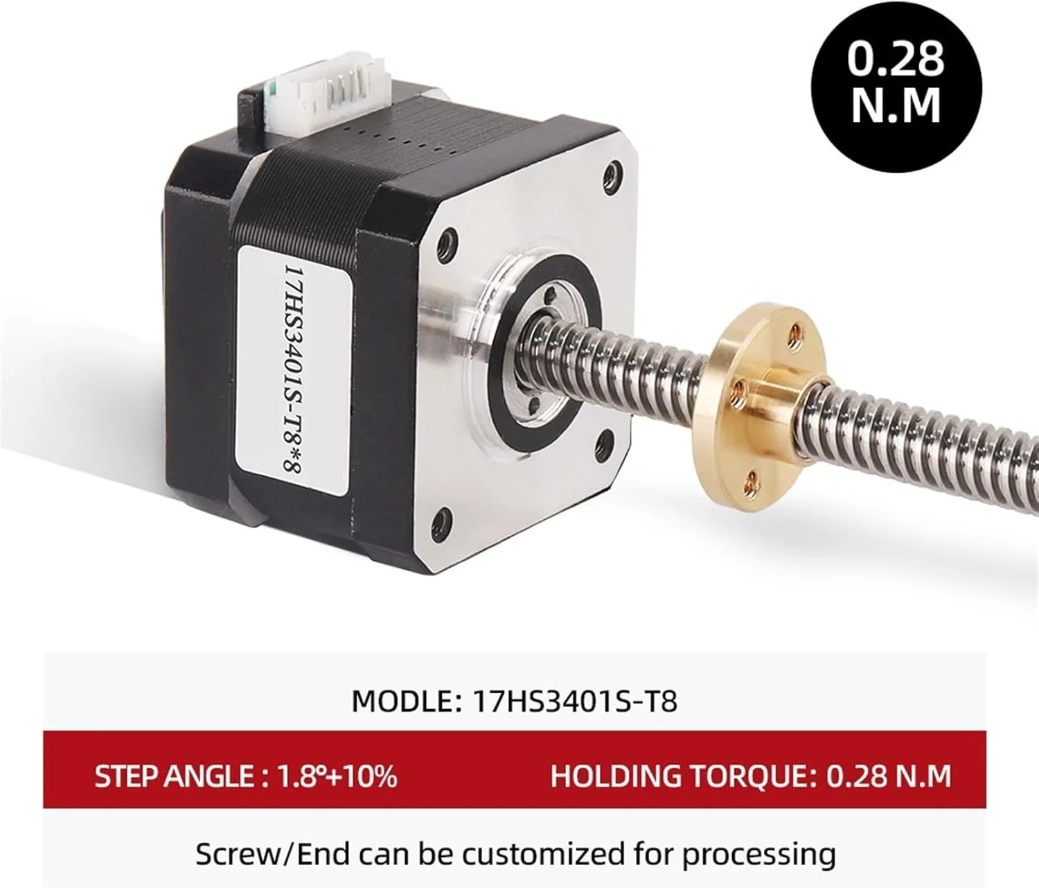 موتور پله ای Nema17 با پیچ سربی T8 به طول 300 میلی متر محور Z 1.8 درجه 17HS3401S-T8 1.3A 28N.CM برای پرینتر سه بعدی (17HS3401S-T8x4-300mm)
