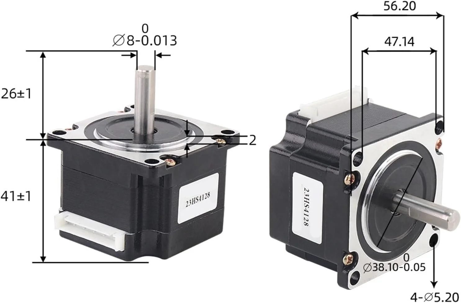 موتور پله‌ای هیبریدی 23HS4128، 1.8 درجه، موتور 41 میلی‌متری، 55N.m، 2.8 آمپر، موتور پله‌ای برای تجهیزات چاپگر سه بعدی (23HS4128-8mm X1PCS)