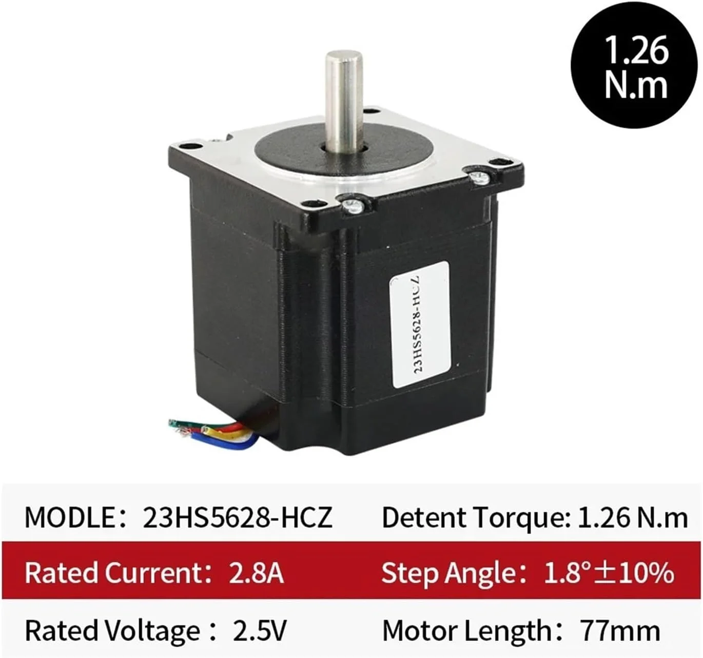 موتور پله ای 1.8 درجه 23HS5628-HCZ با 4 سیم Nema 17، 2 فاز، 23HS5628-HCZ، 1.7 آمپر، گشتاور 0.7 نیوتن متر برای پرینتر سه بعدی 12 ولت