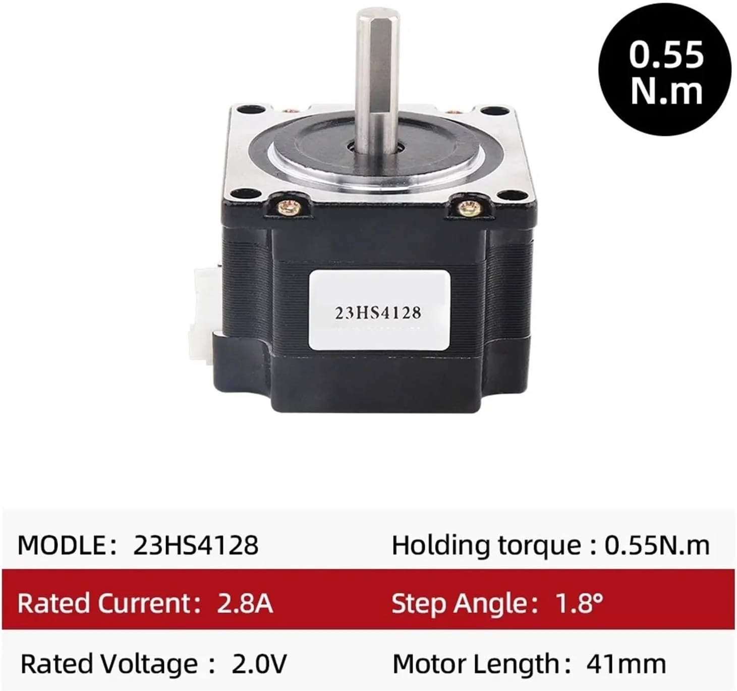 موتور پله‌ای هیبریدی 23HS4128، 1.8 درجه، موتور 41 میلی‌متری، 55N.m، 2.8 آمپر، موتور پله‌ای برای تجهیزات چاپگر سه بعدی (23HS4128-8mm X1PCS)